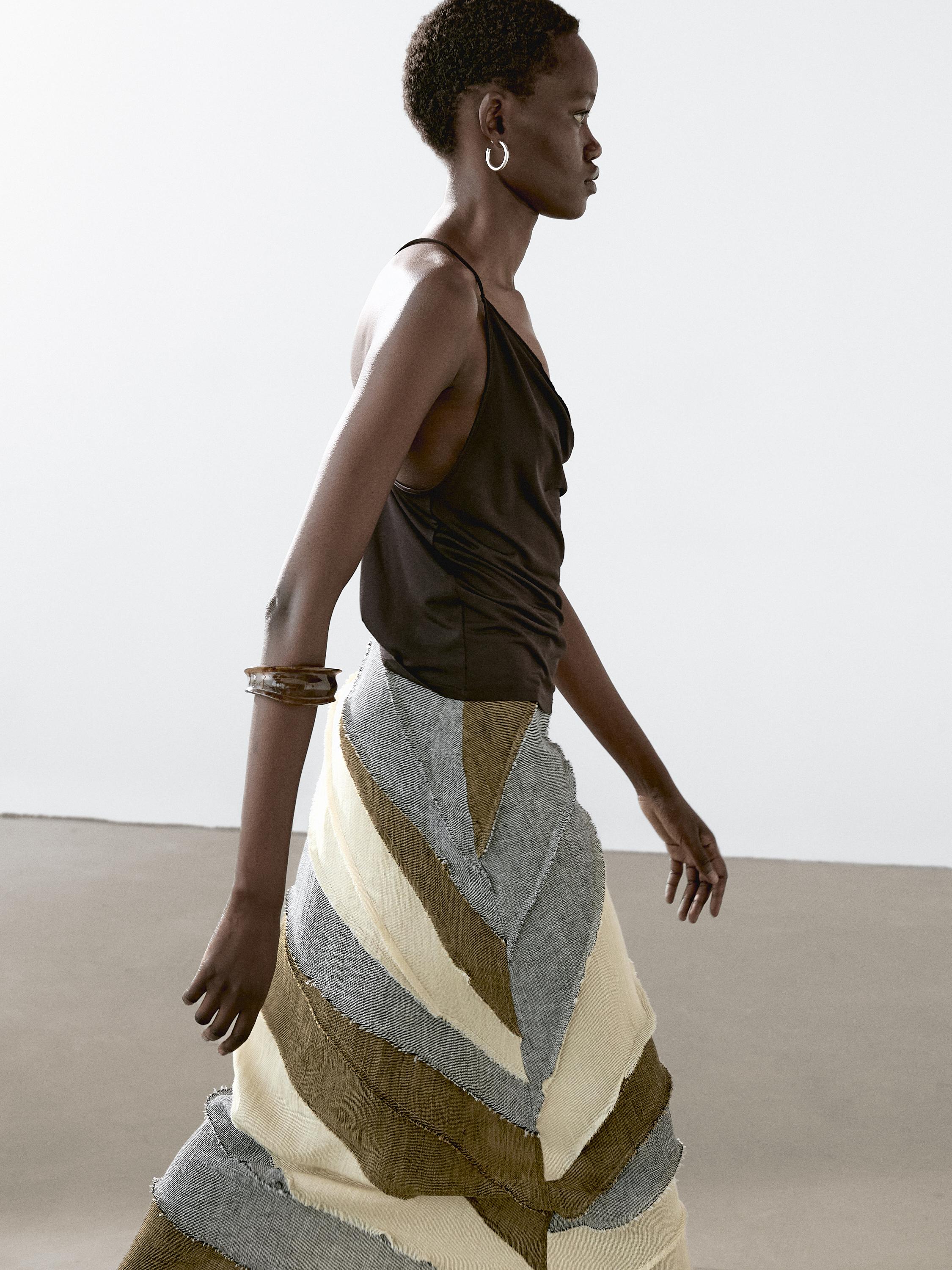 تنورة ميدي مرقعة كتان 100%