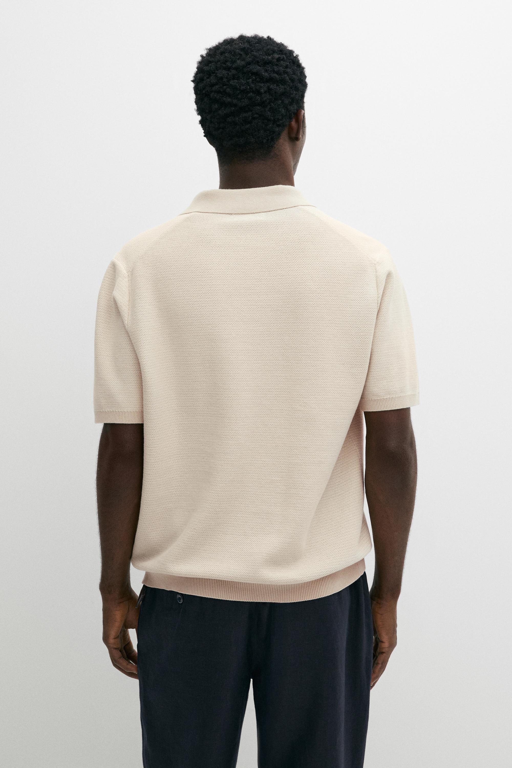 100% cotton contrast knit polo sweater — CREAM