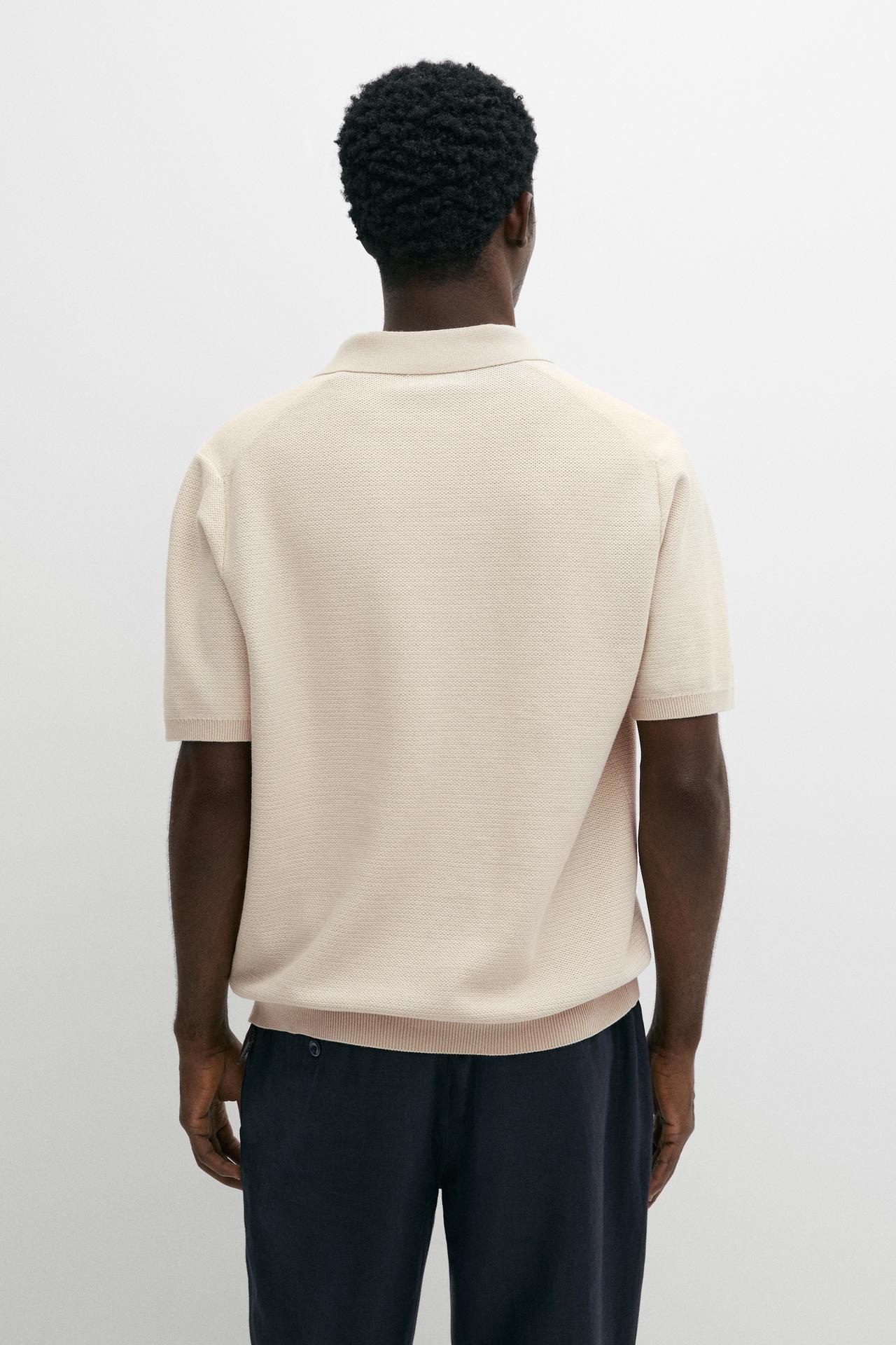100% cotton contrast knit polo sweater — CREAM
