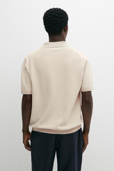 100% cotton contrast knit polo sweater — CREAM 5