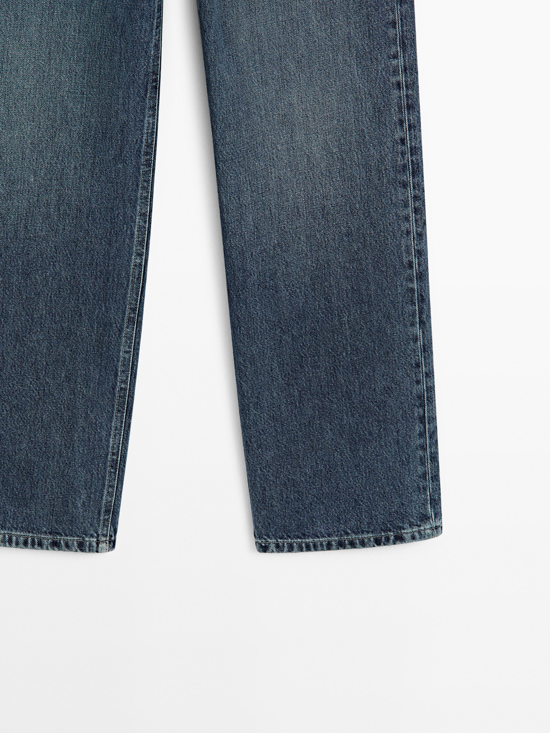 Cotton blend high-waist straight-leg jeans