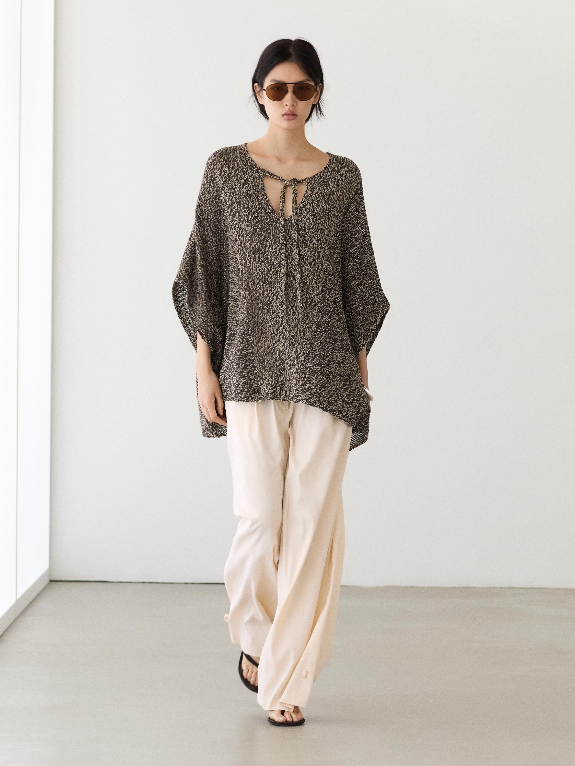 Cotton blend knit cape — BROWN