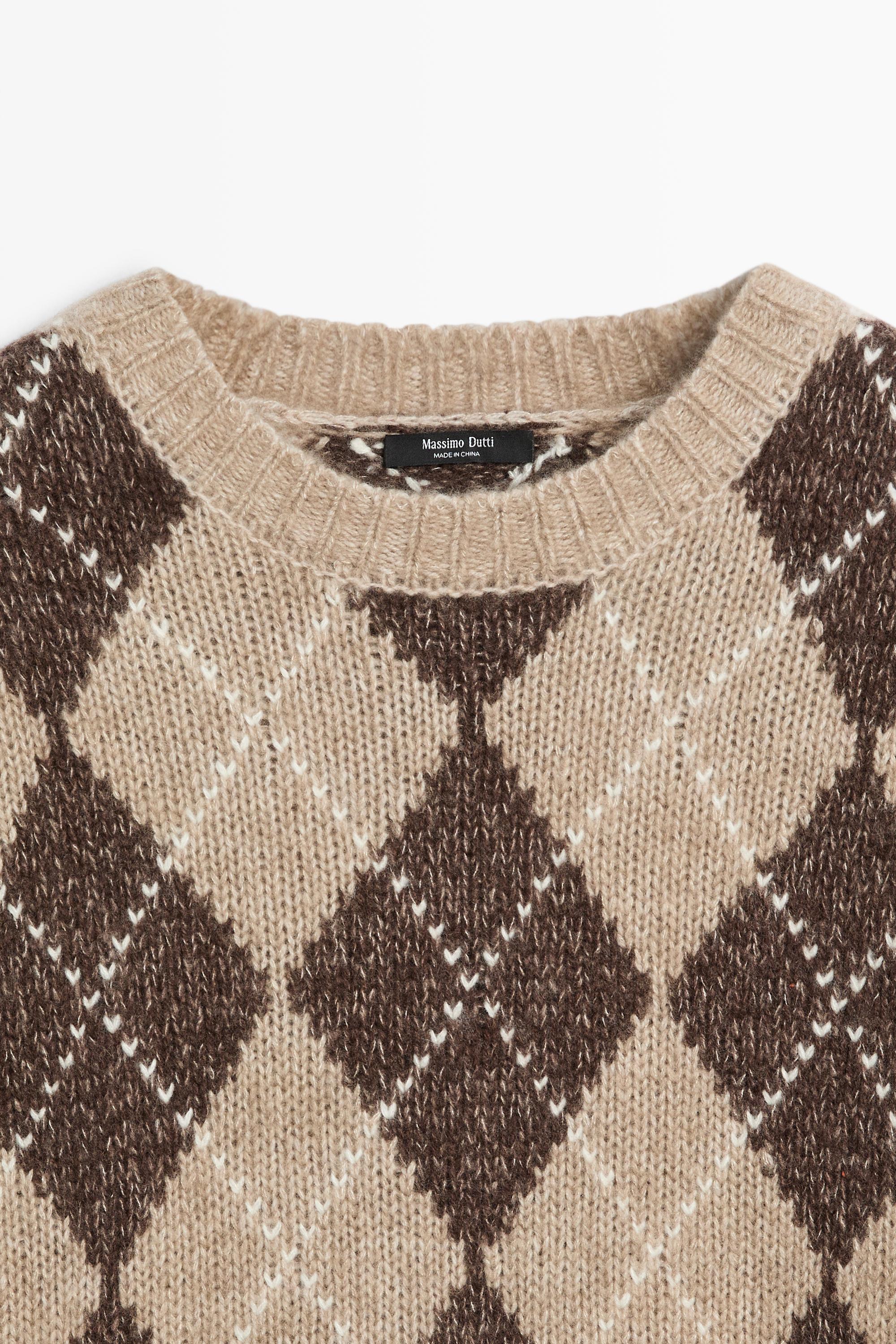 Argyle knit sweater with cashmere — BEIGE