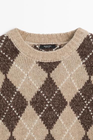 Argyle knit sweater with cashmere — BEIGE 4