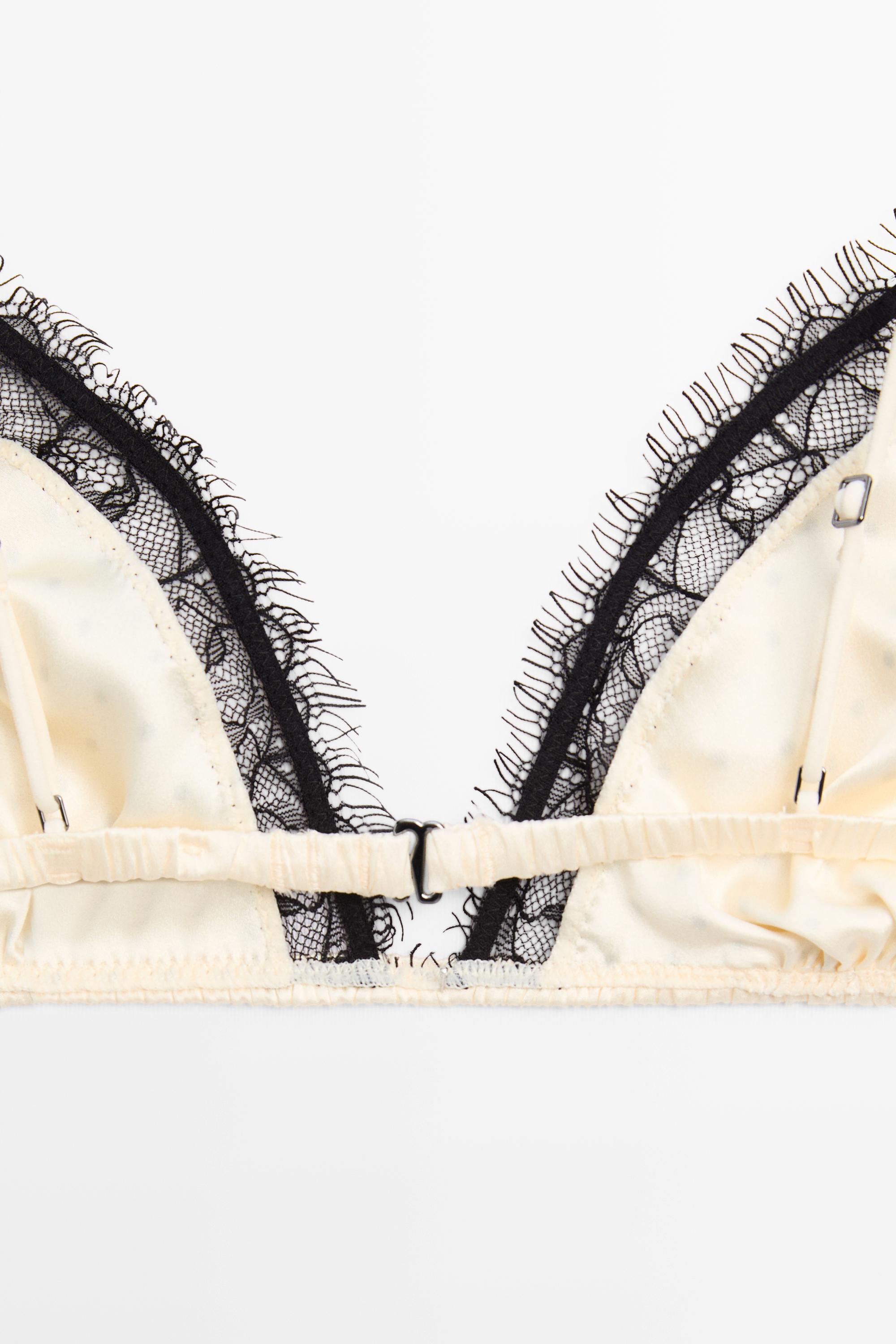 Lace-trimmed polka dot triangle bra — CREAM