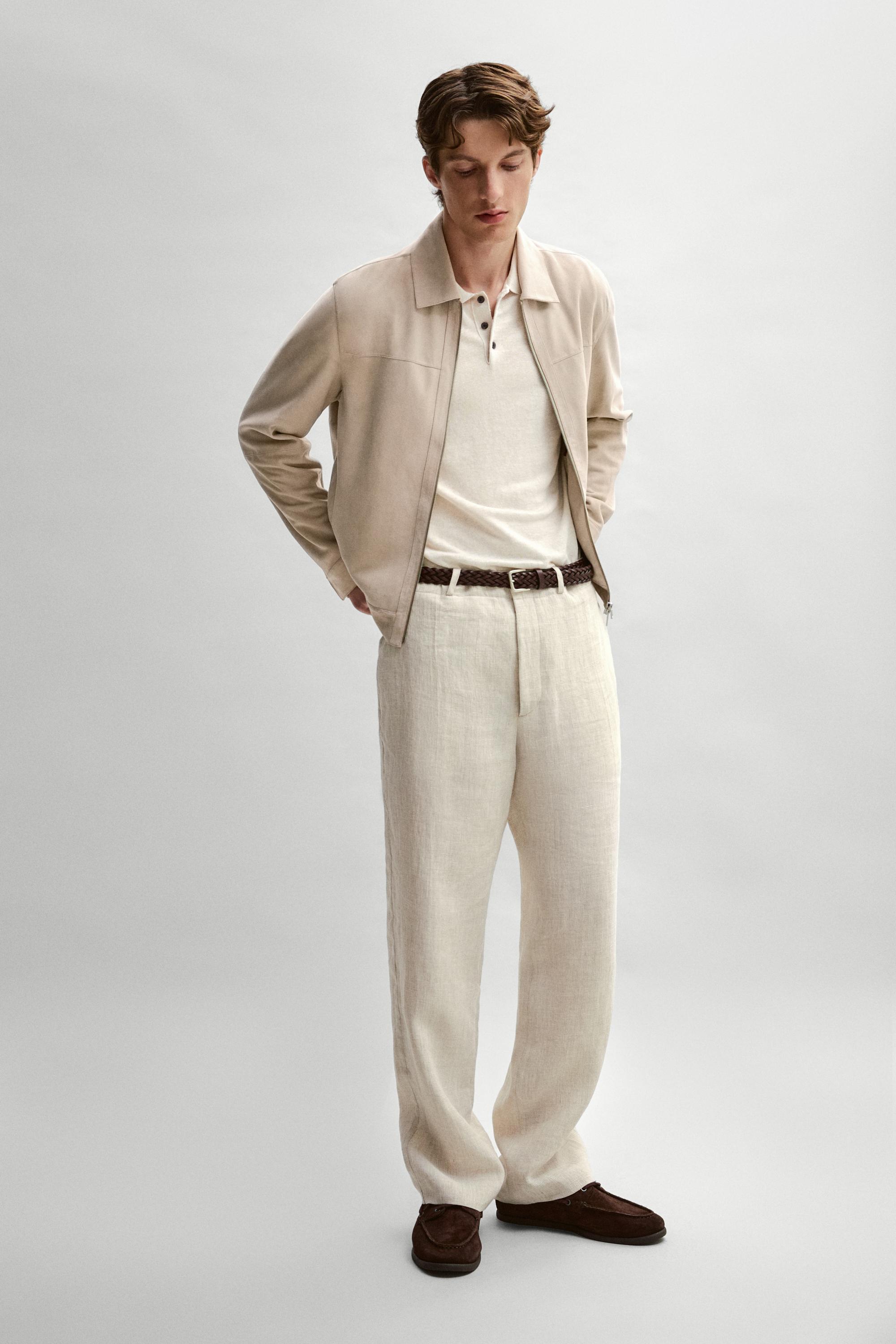 Suede leather collar jacket — Light Beige