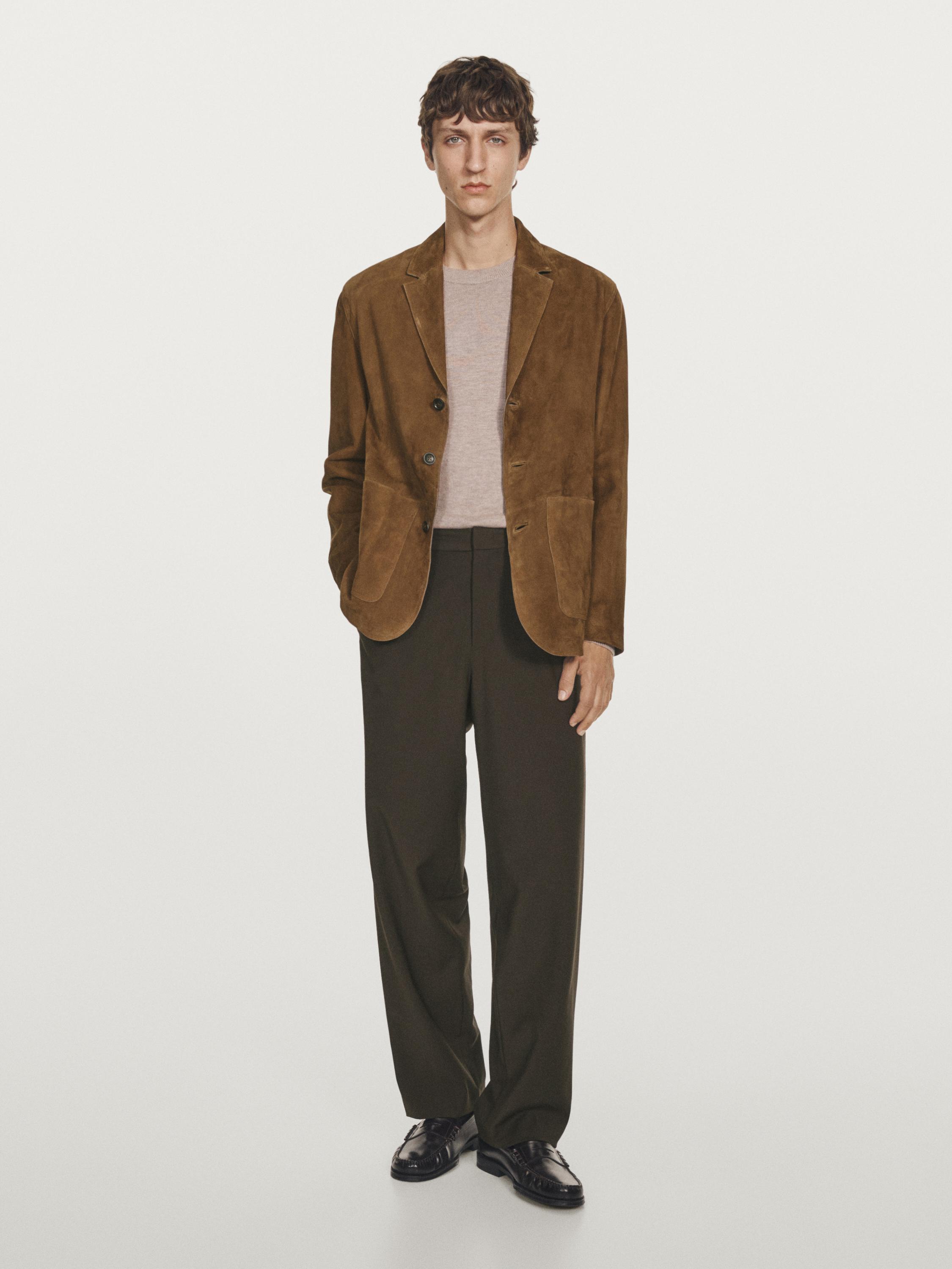 Blazer surpiqûres en cuir finition daim