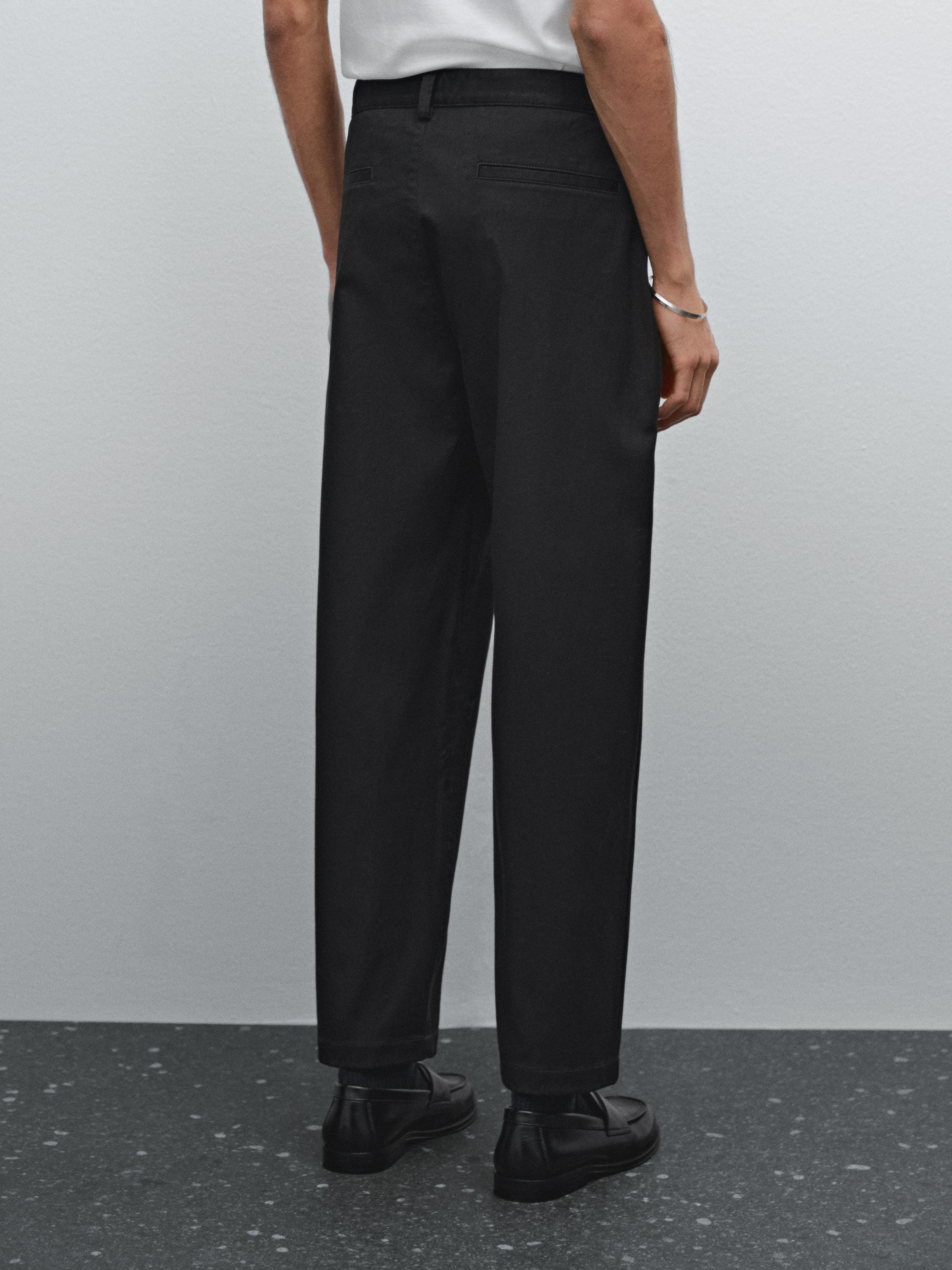 Cotton blend relaxed fit cropped trousers