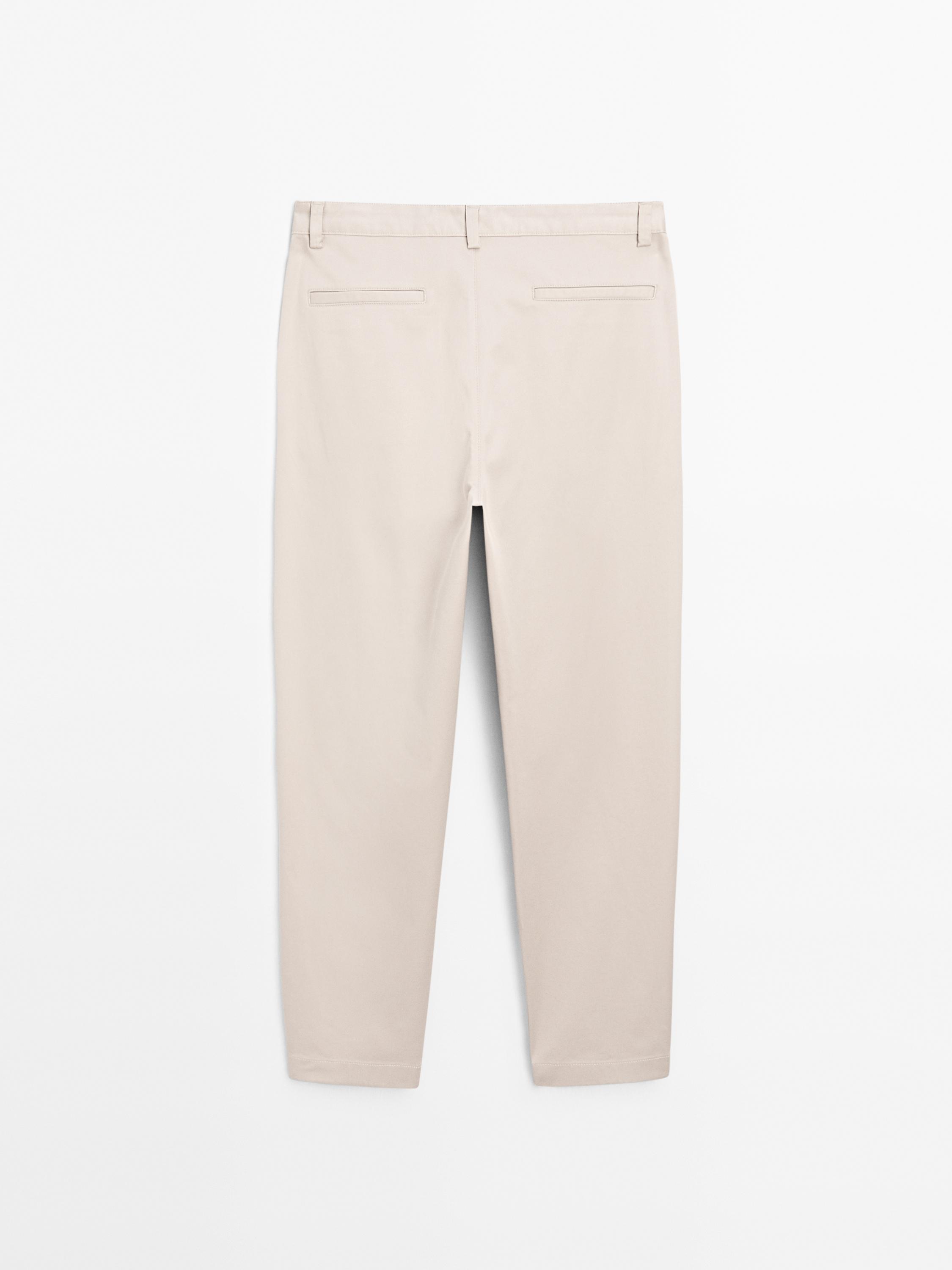 Cotton blend relaxed fit cropped trousers