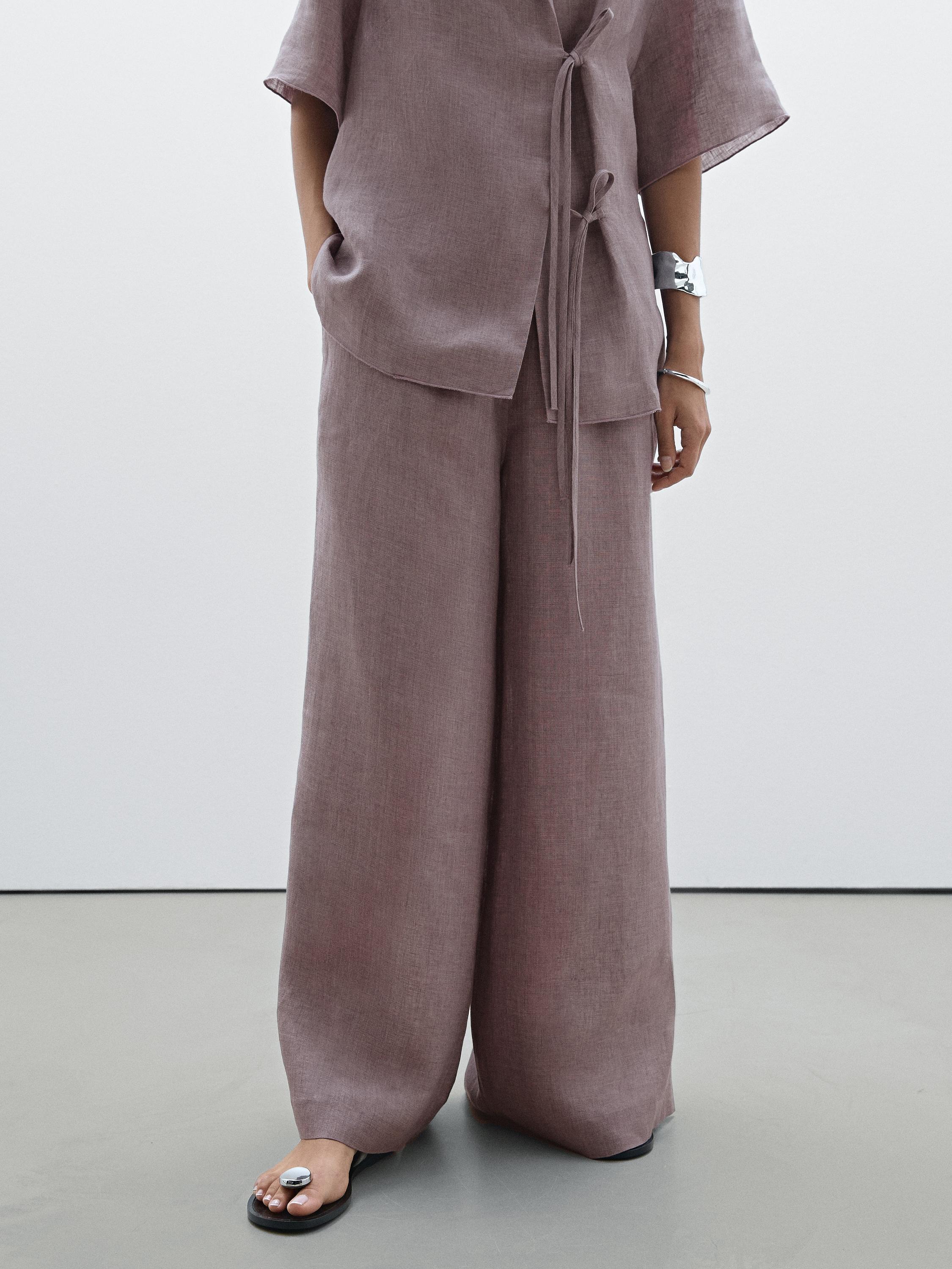 100% linen flowing straight-leg trousers