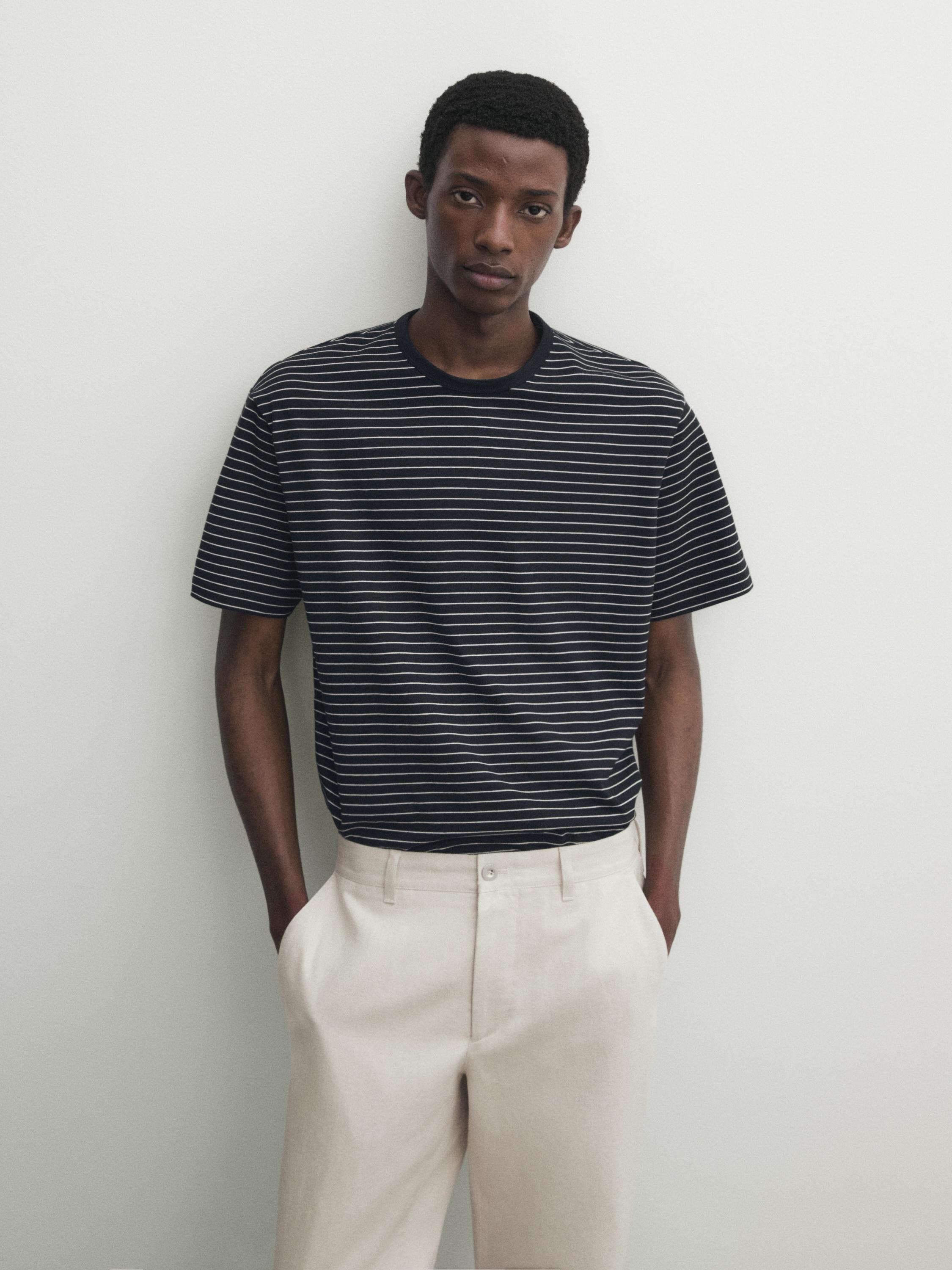 T-shirt à rayures 100 % coton medium weight