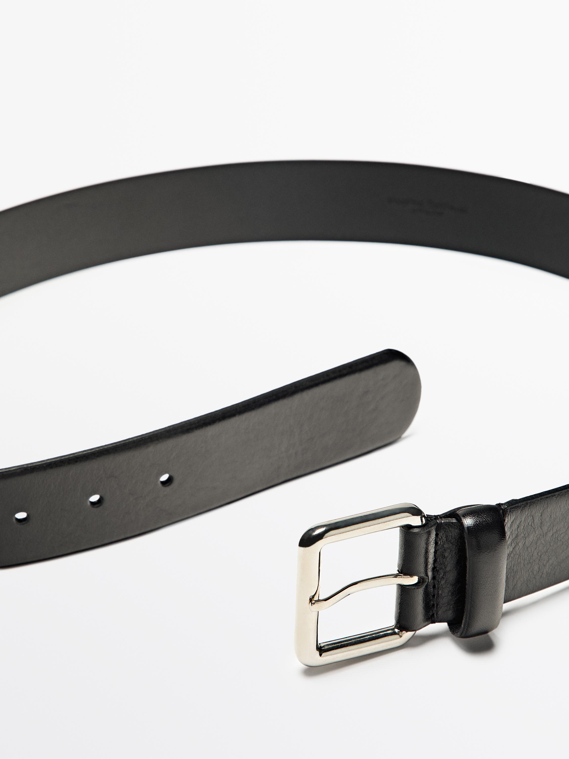 Nappa leather belt with square buckle — BLACK