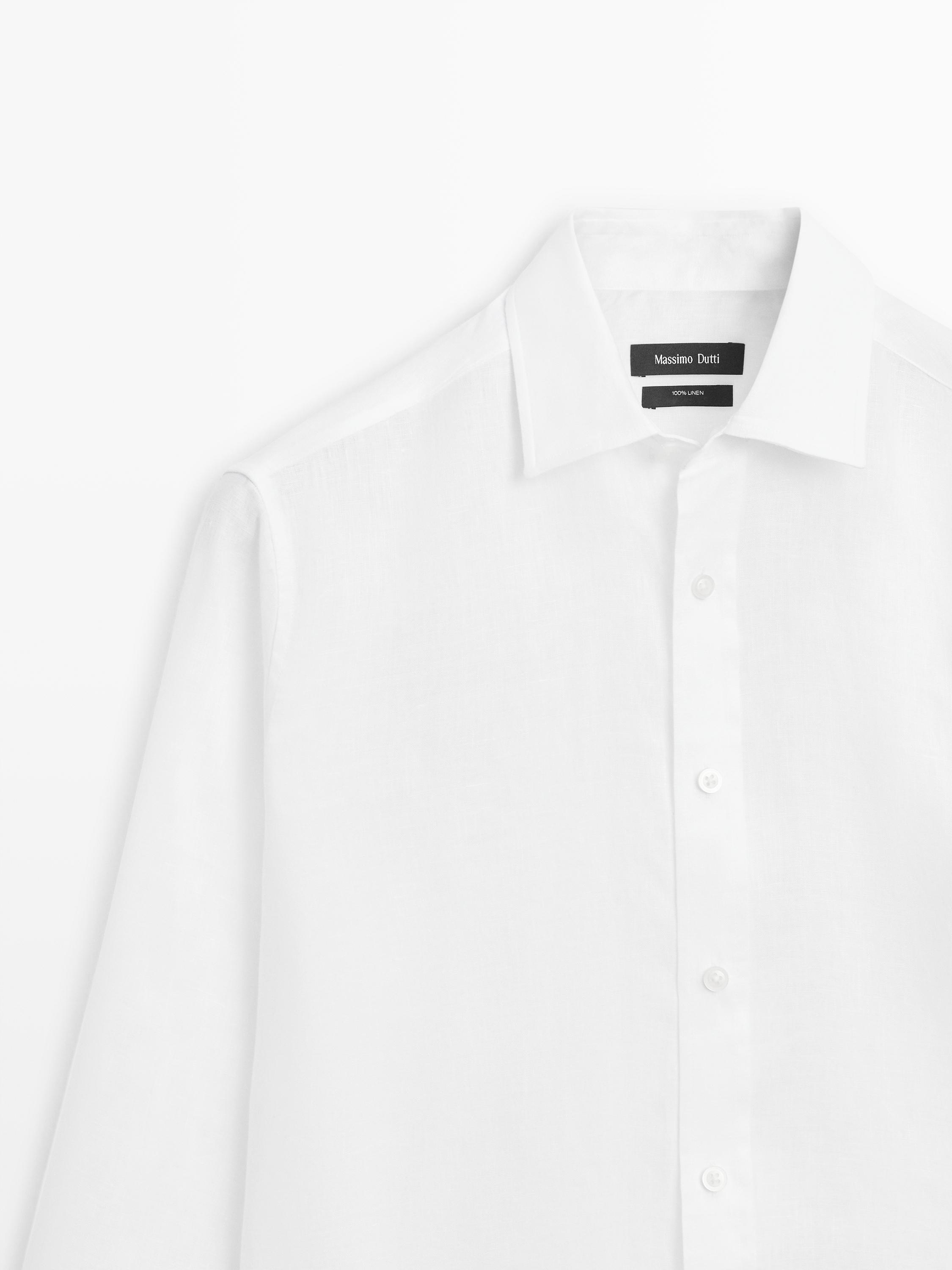 100% linen slim fit shirt — WHITE