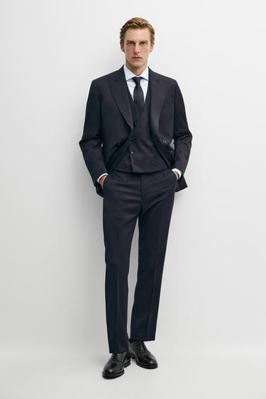 100% cool wool double-breasted suit blazer — NAVY BLUE 1
