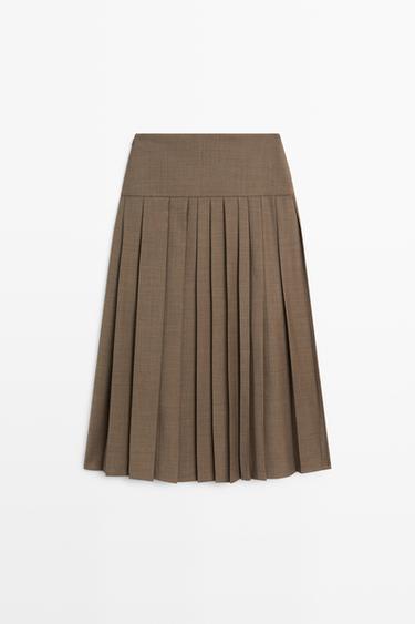 Pleated wool-blend midi skirt — BROWN 6