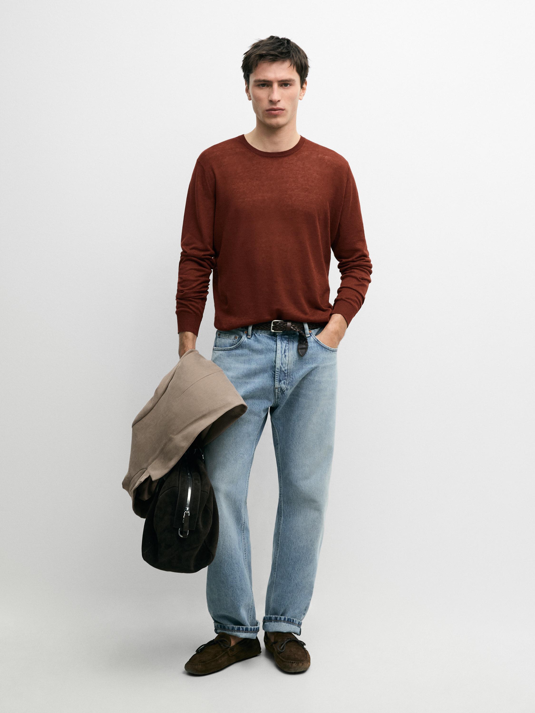Linen and cashmere knit crew neck sweater — RED