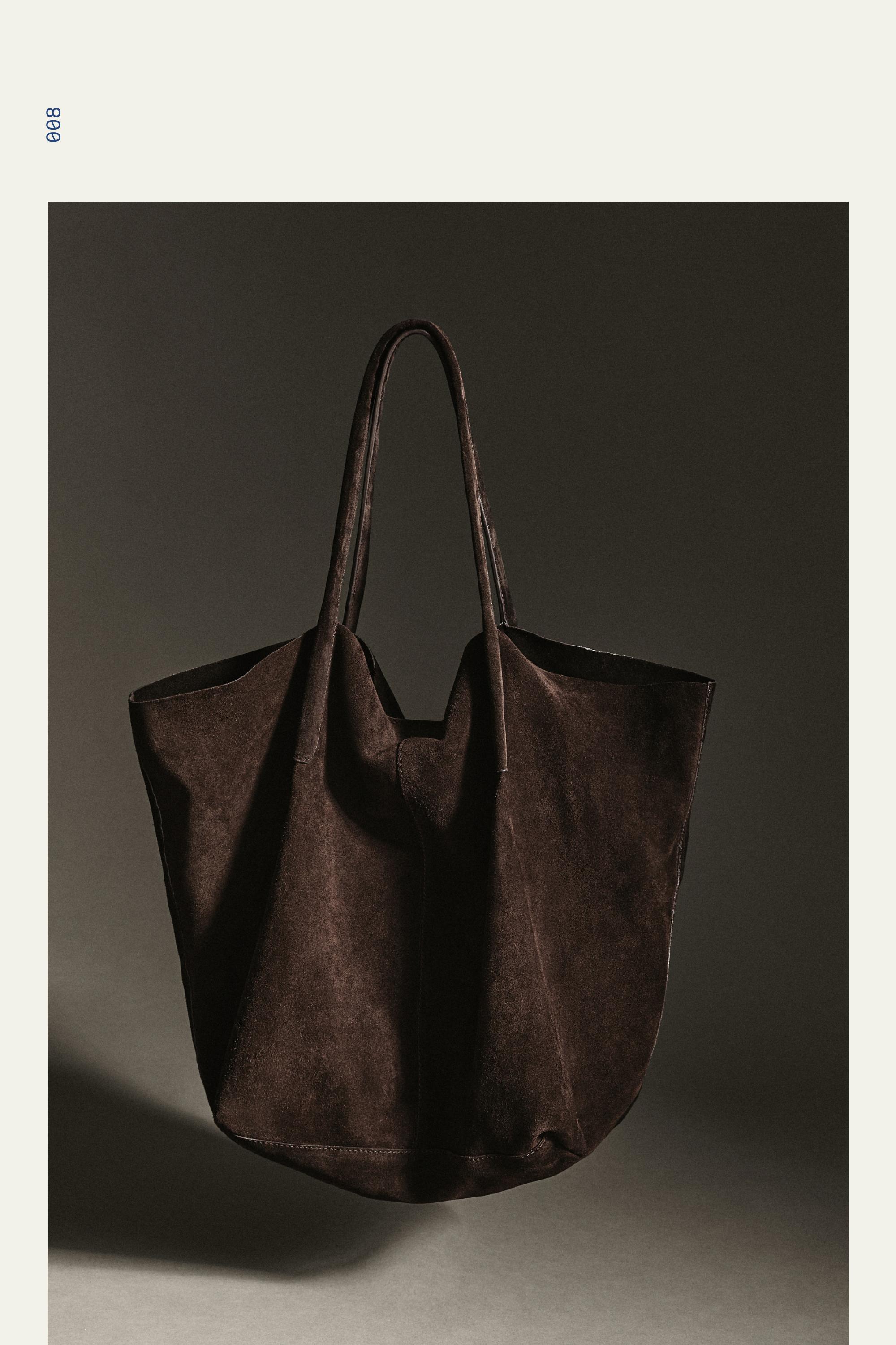 Split suede leather tote bag — Chocolate