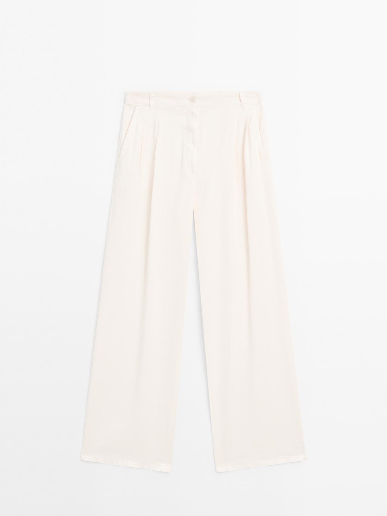 Massimo Dutti - Dame - Bukser Med Brede Ben Og Dobbelt Læg - Hvid - 42