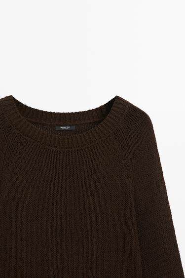 Cotton-blend boat-neck knit sweater — BROWN 4