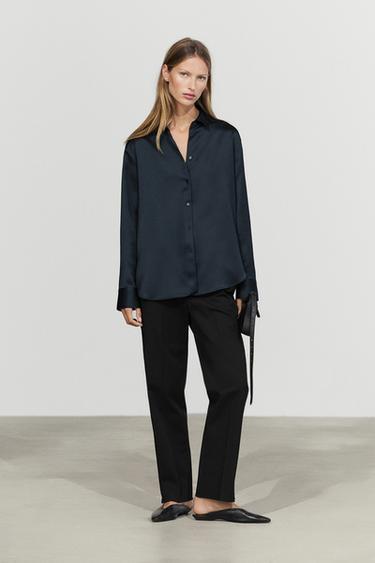 Flowing satin shirt — NAVY BLUE 3