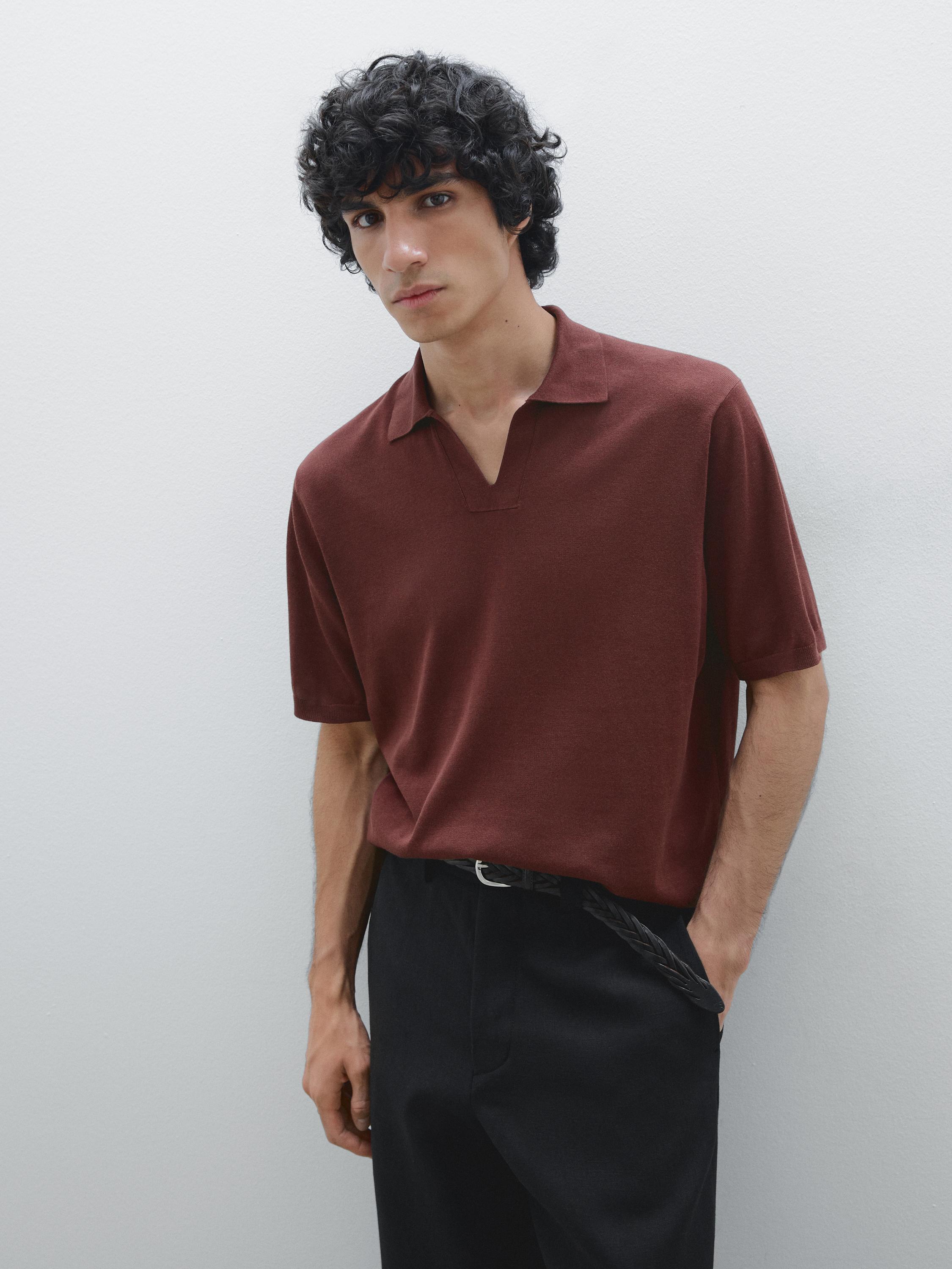 قميص بولو قطن بأكمام قصيرة