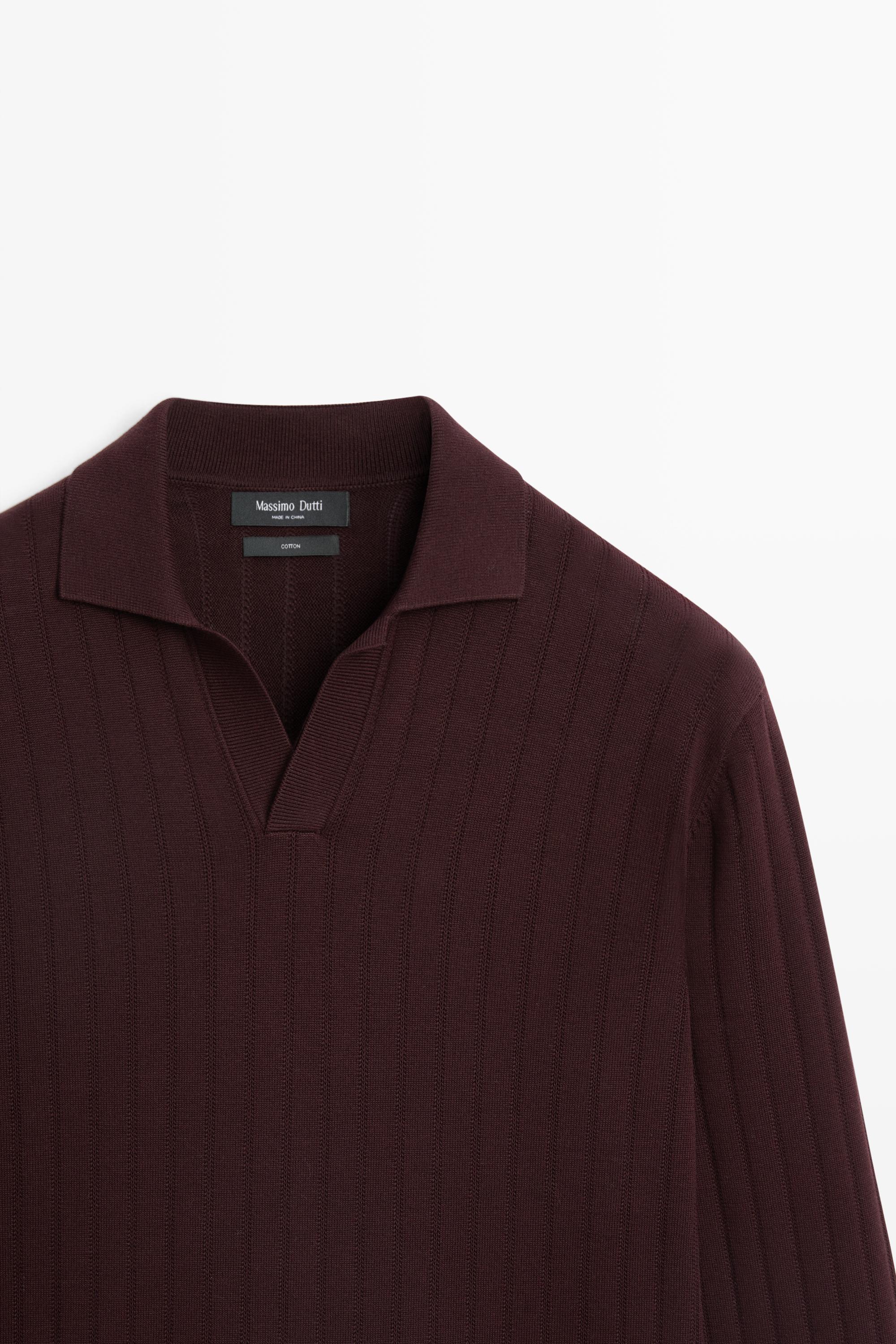 100% Cotton Knit Polo Sweater — BURGUNDY