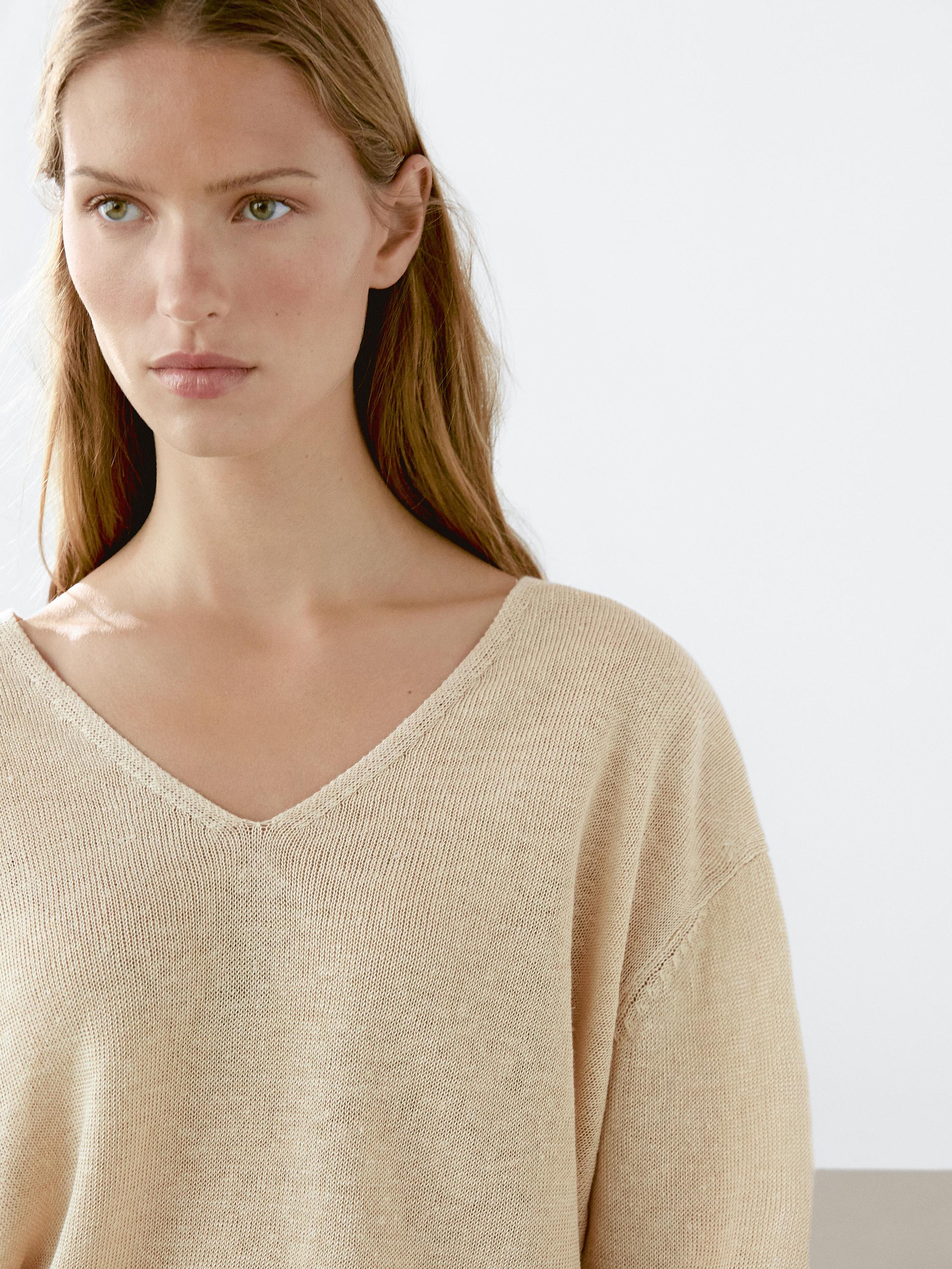 100% linen long sleeve knit sweater