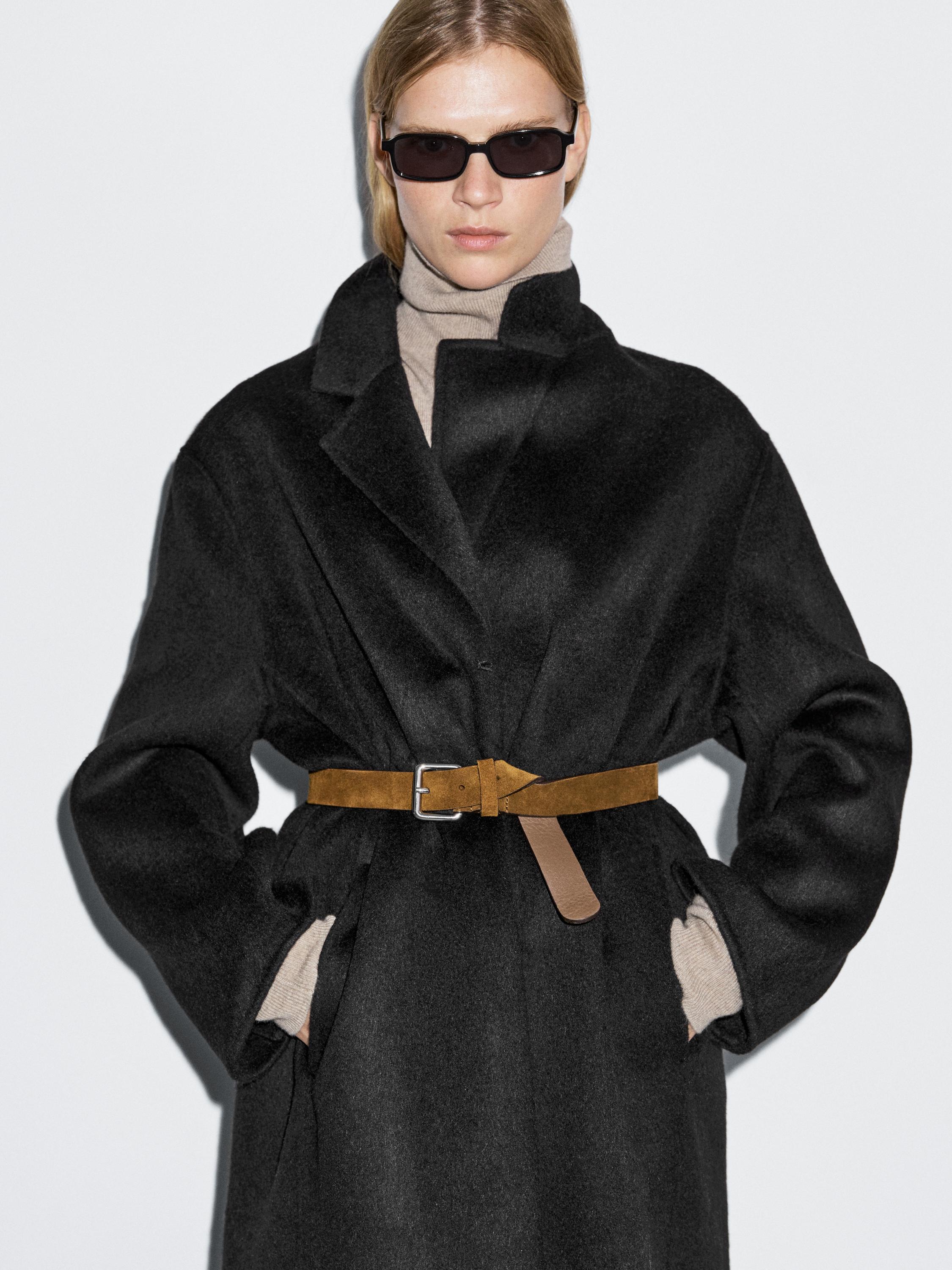 Split leather belt with square buckle