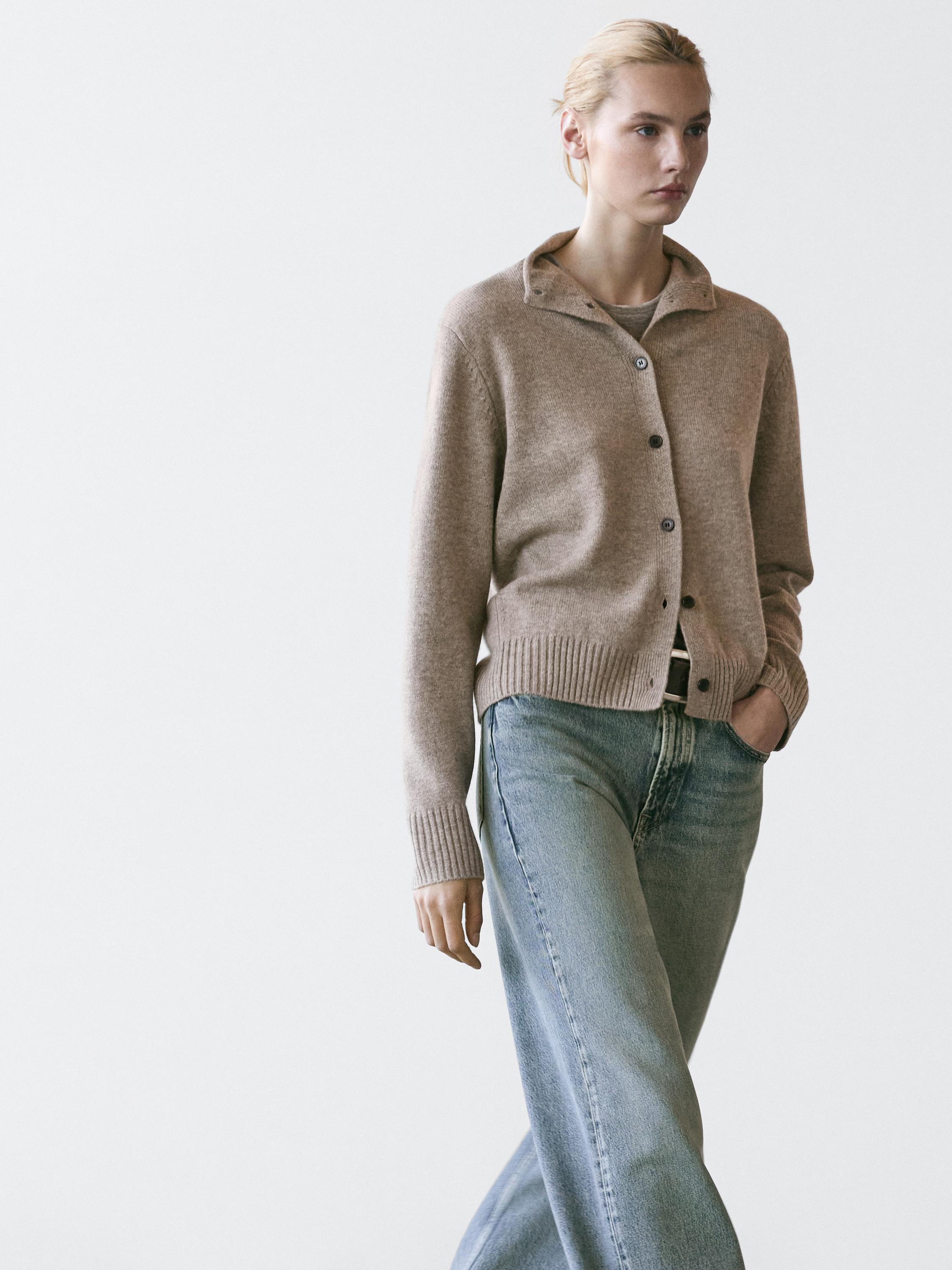 Strickcardigan aus Wolle mit Stehkragen