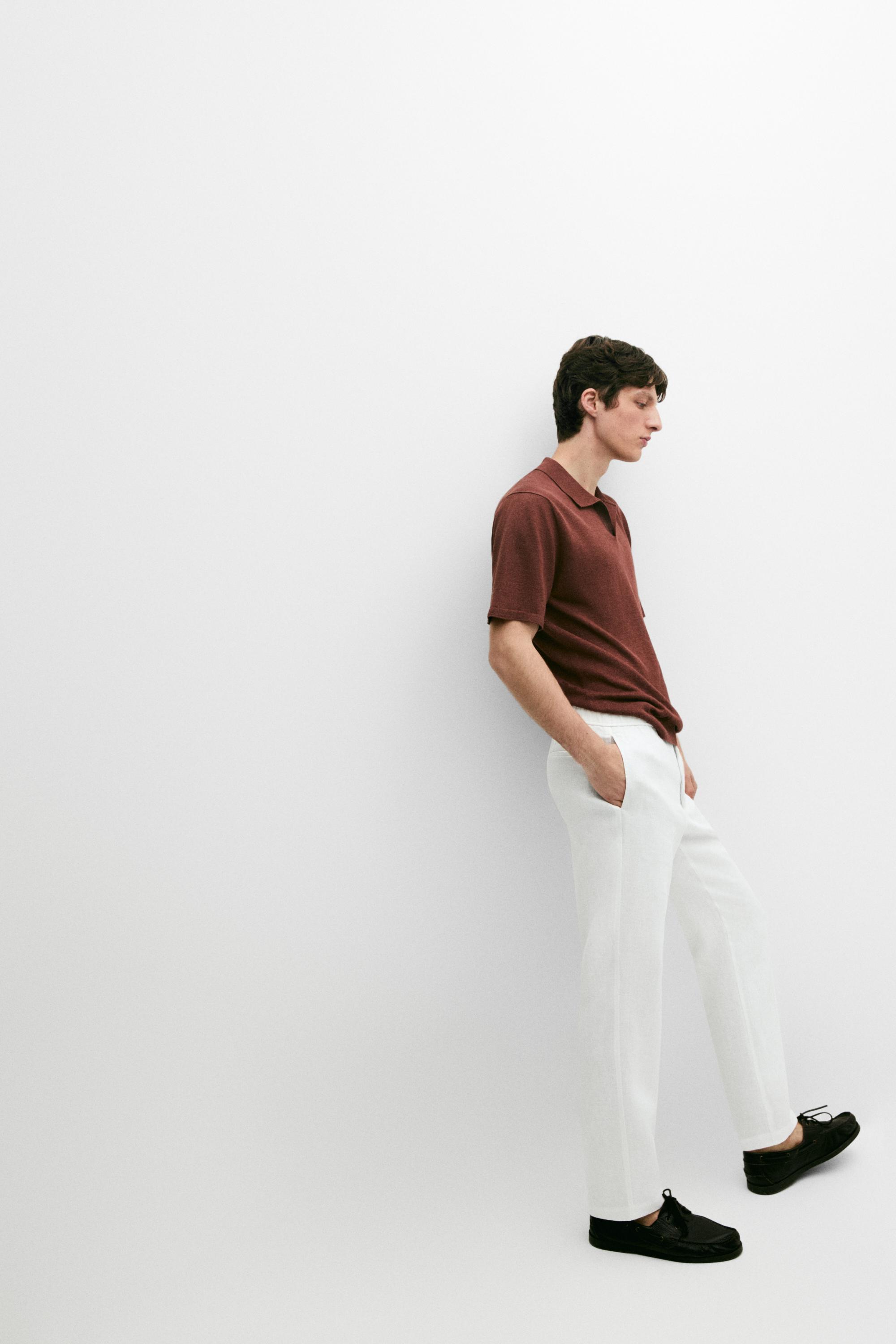 Linen V-neck polo sweater — COPPER