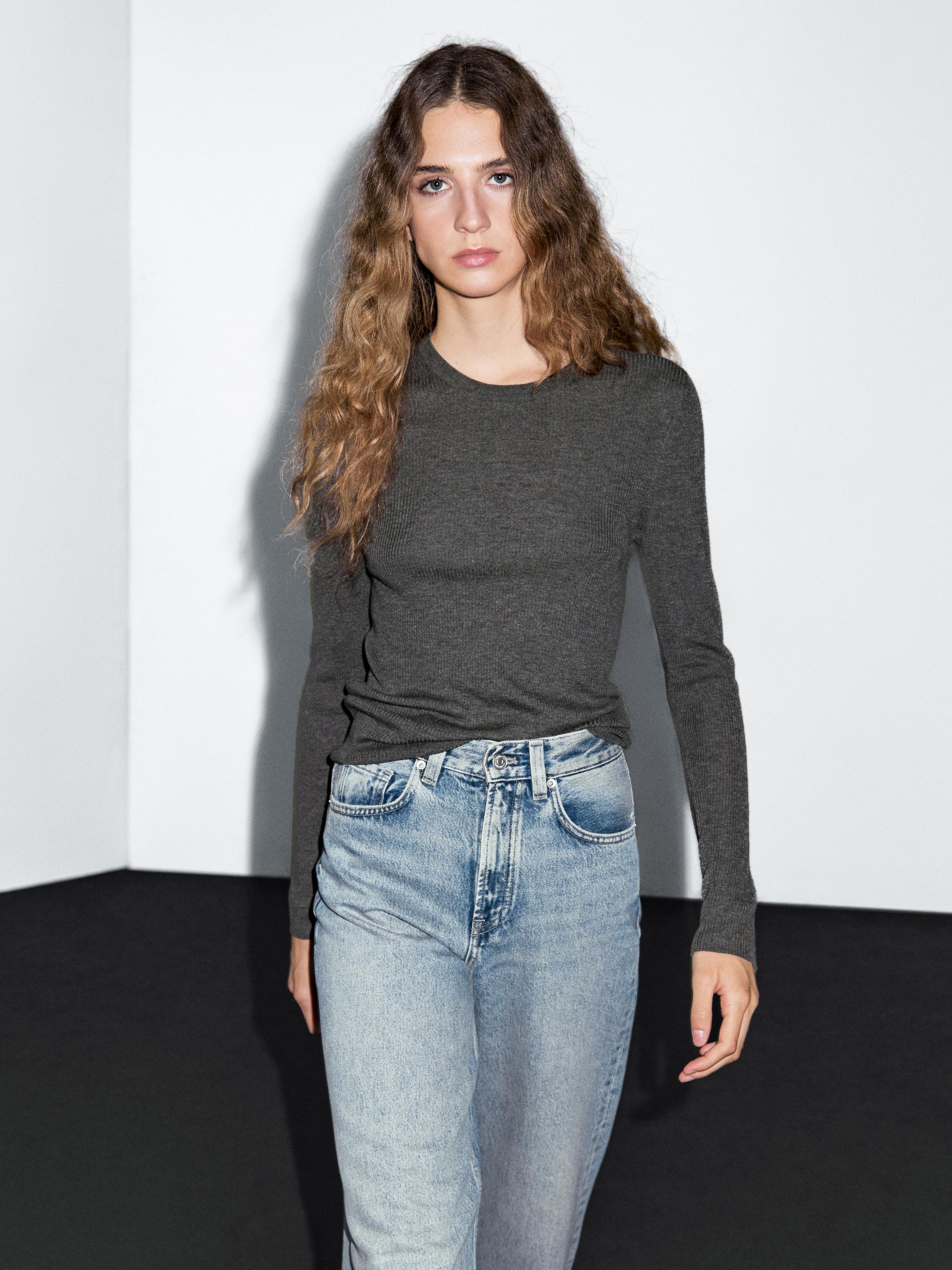 Ribbed knit wool blend sweater