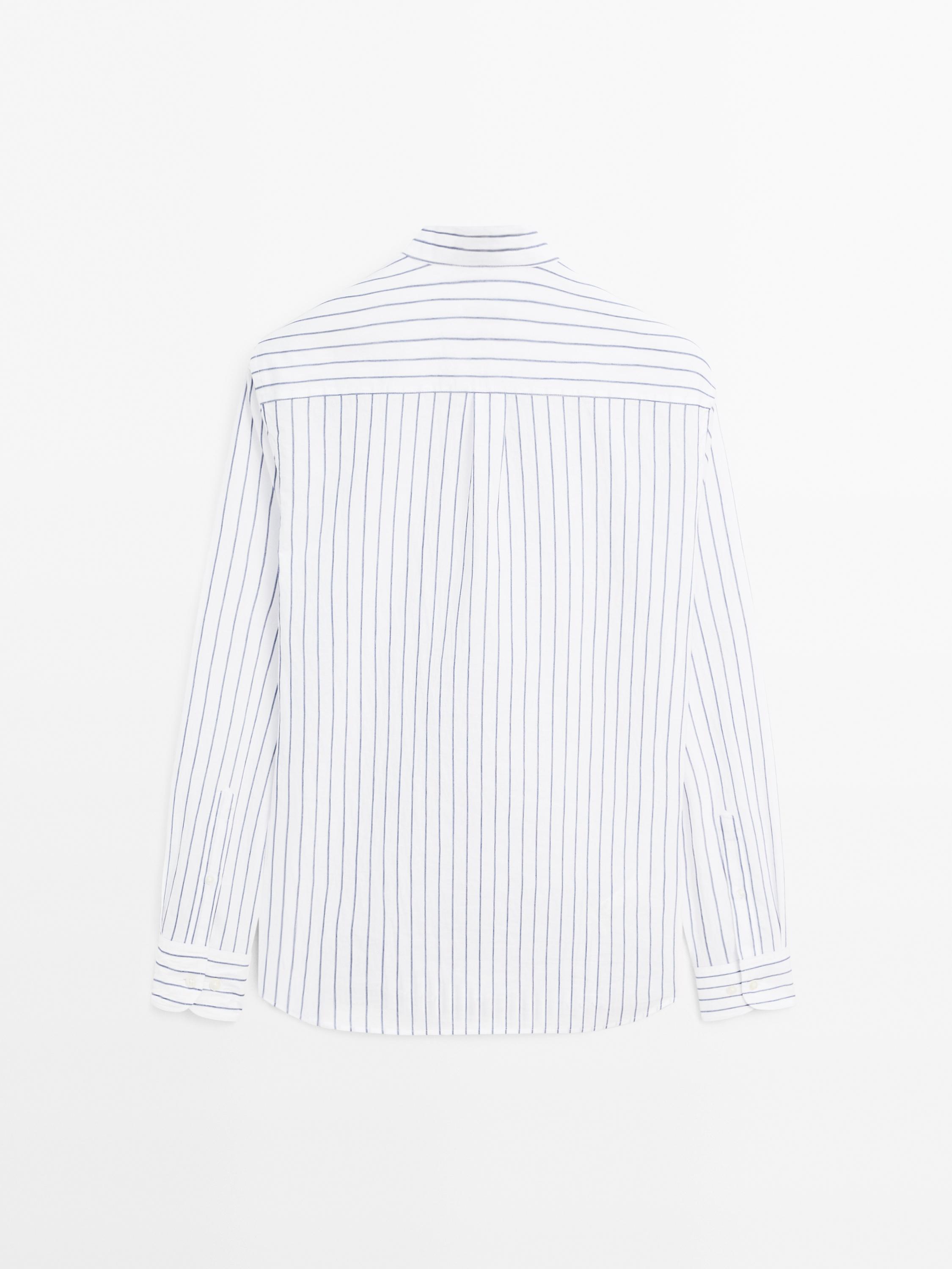 Regular fit striped cotton blend shirt
