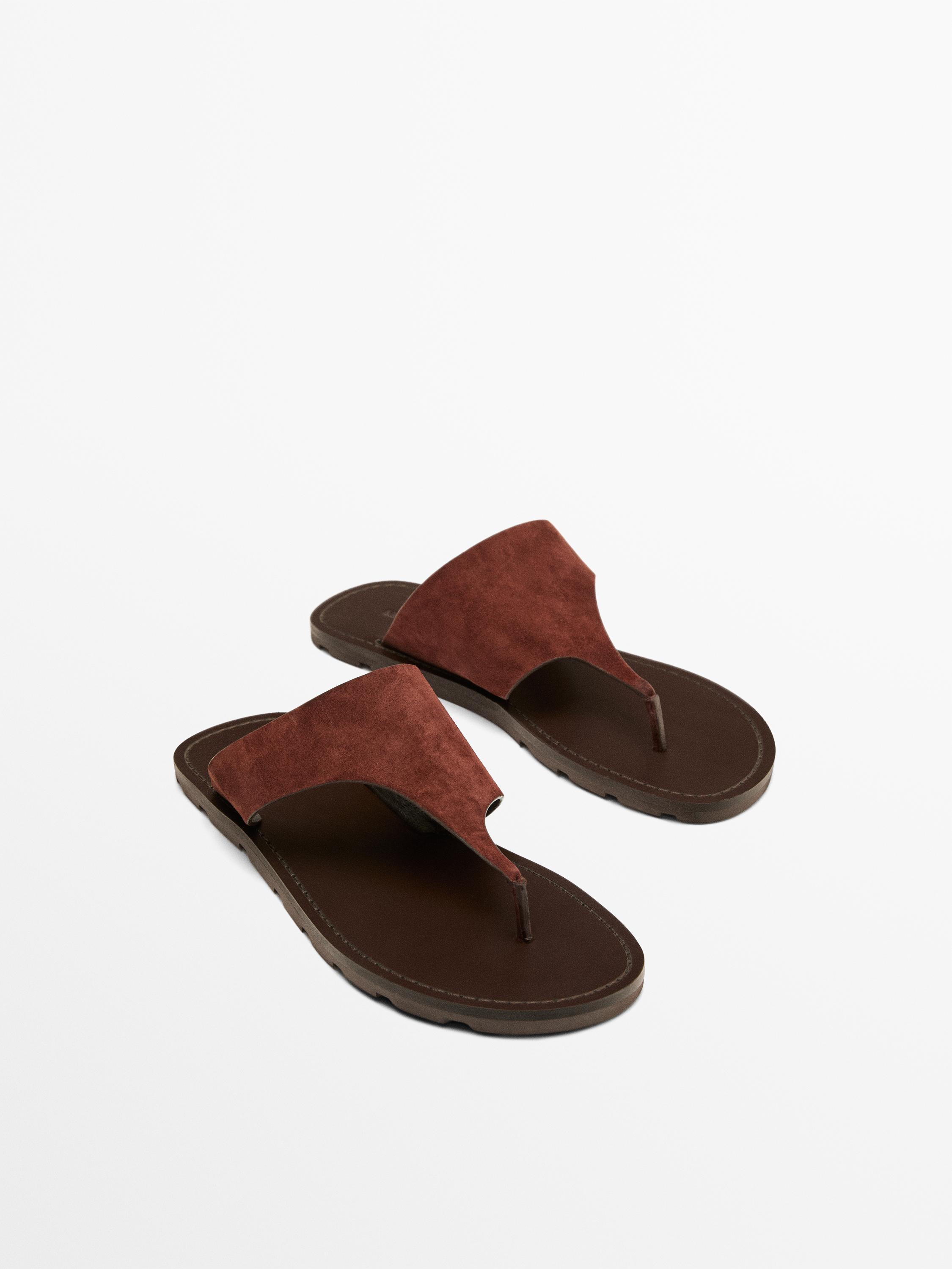 Split leather toe divider sandals — BURGUNDY