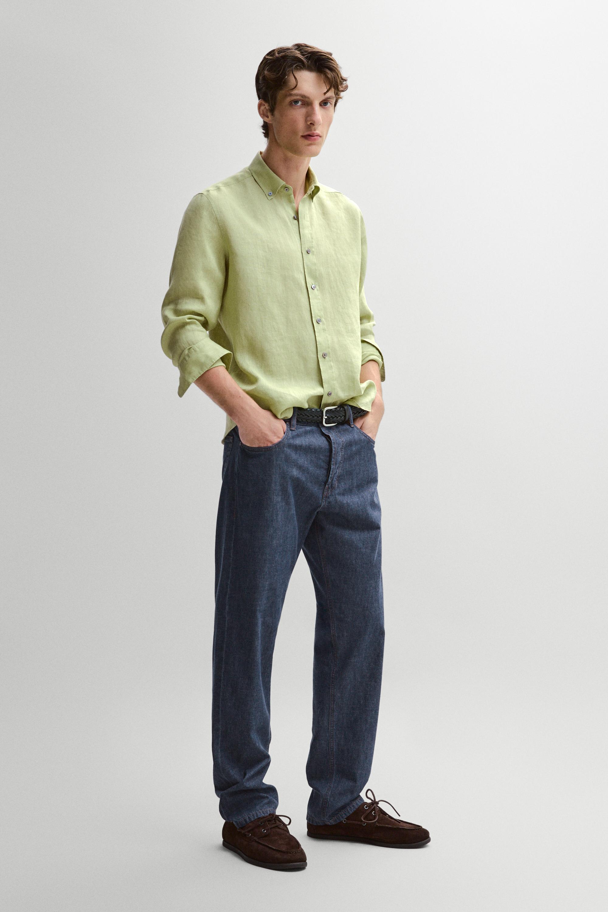 100% linen regular fit shirt — Green billiard