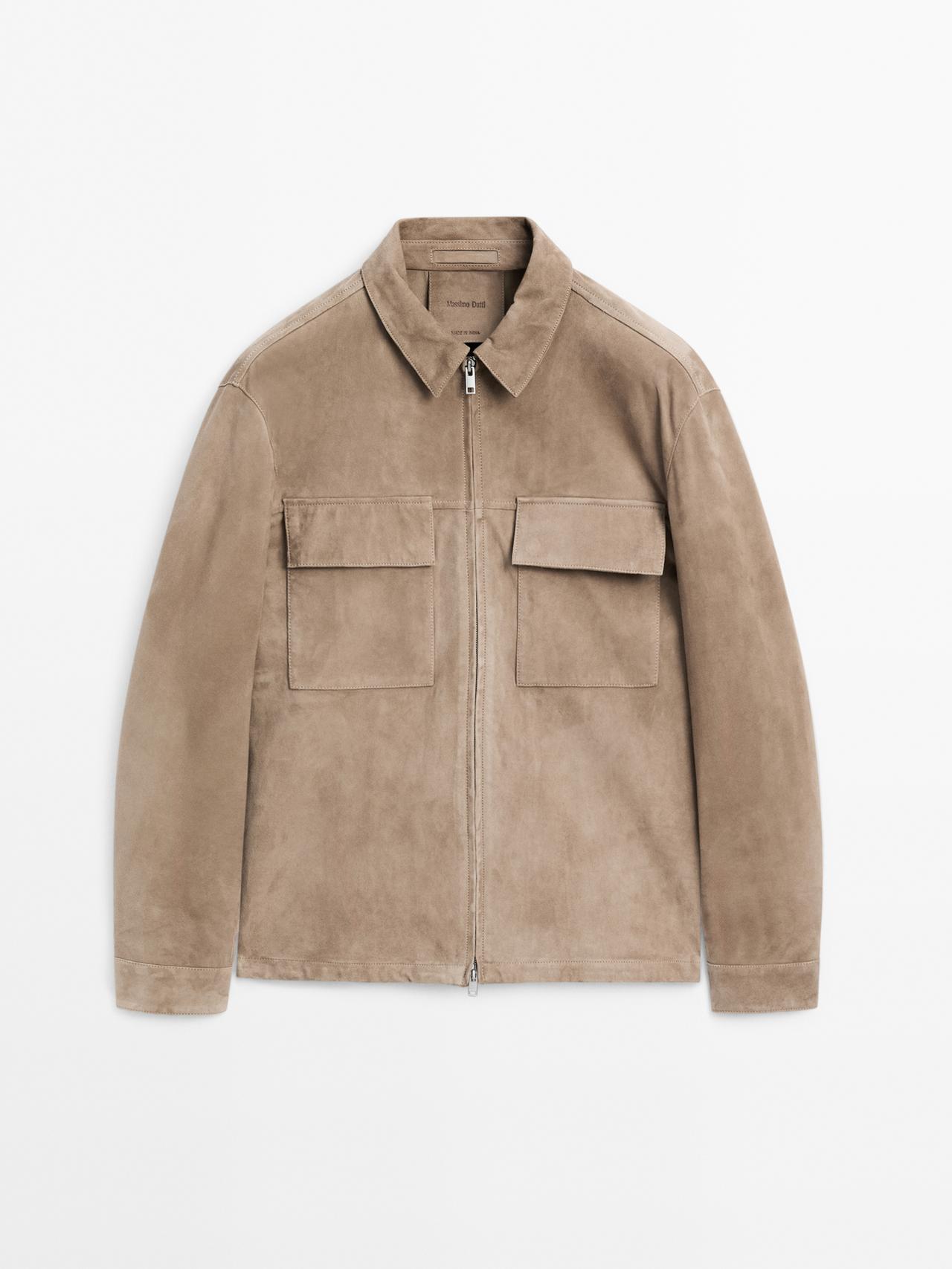 Massimo Dutti - Heren - Kort Suède Leren Jack - Beige - S