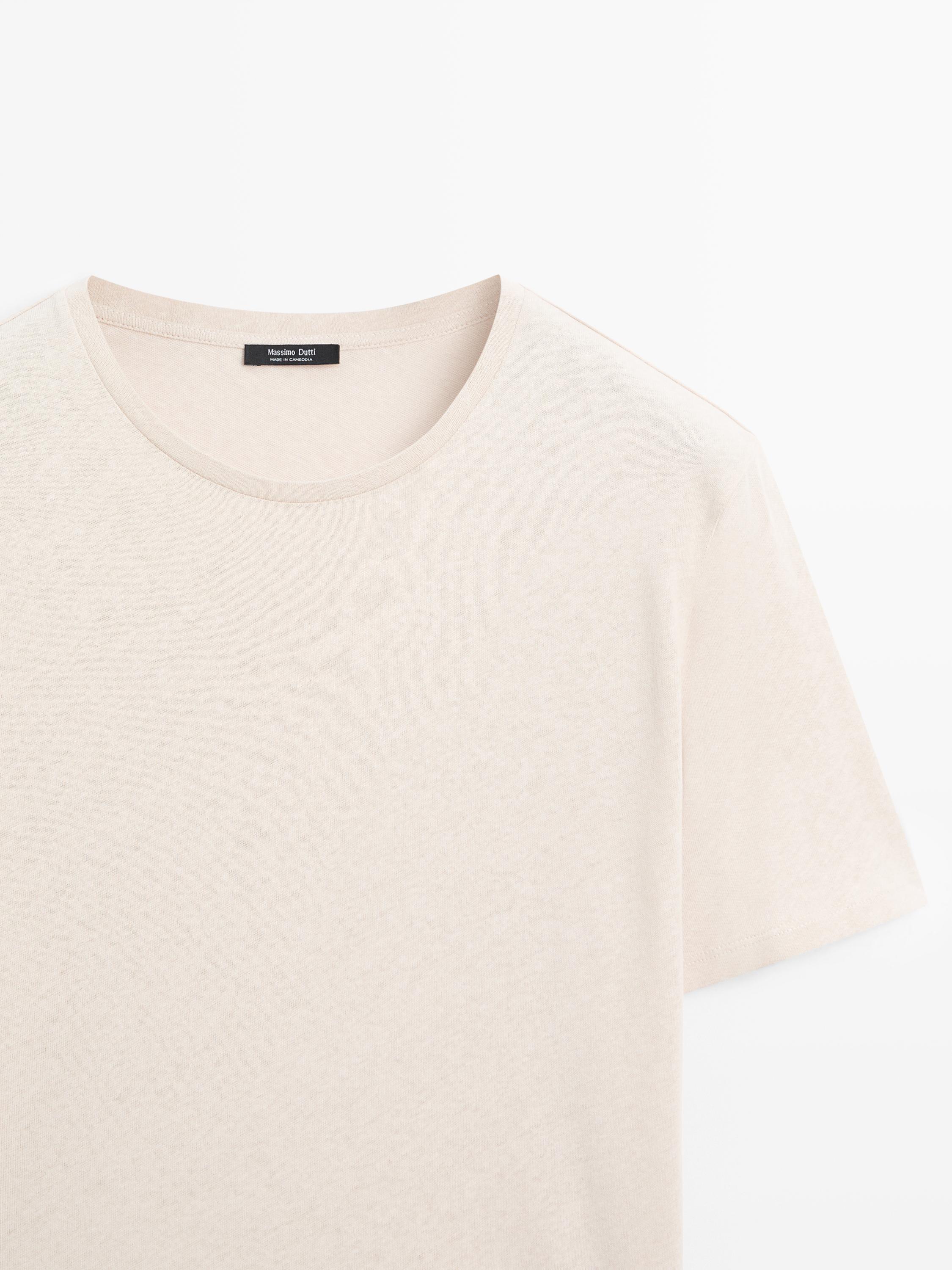 Short sleeve linen and cotton T-shirt — BROWN