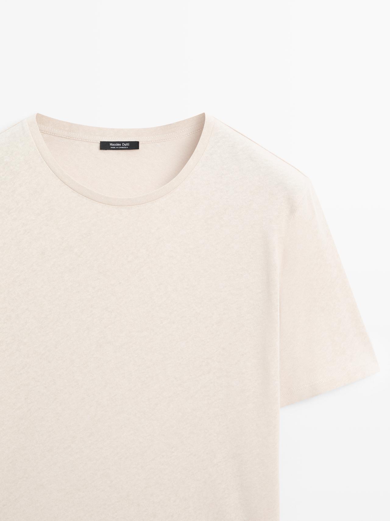 Short sleeve linen and cotton T-shirt — BROWN