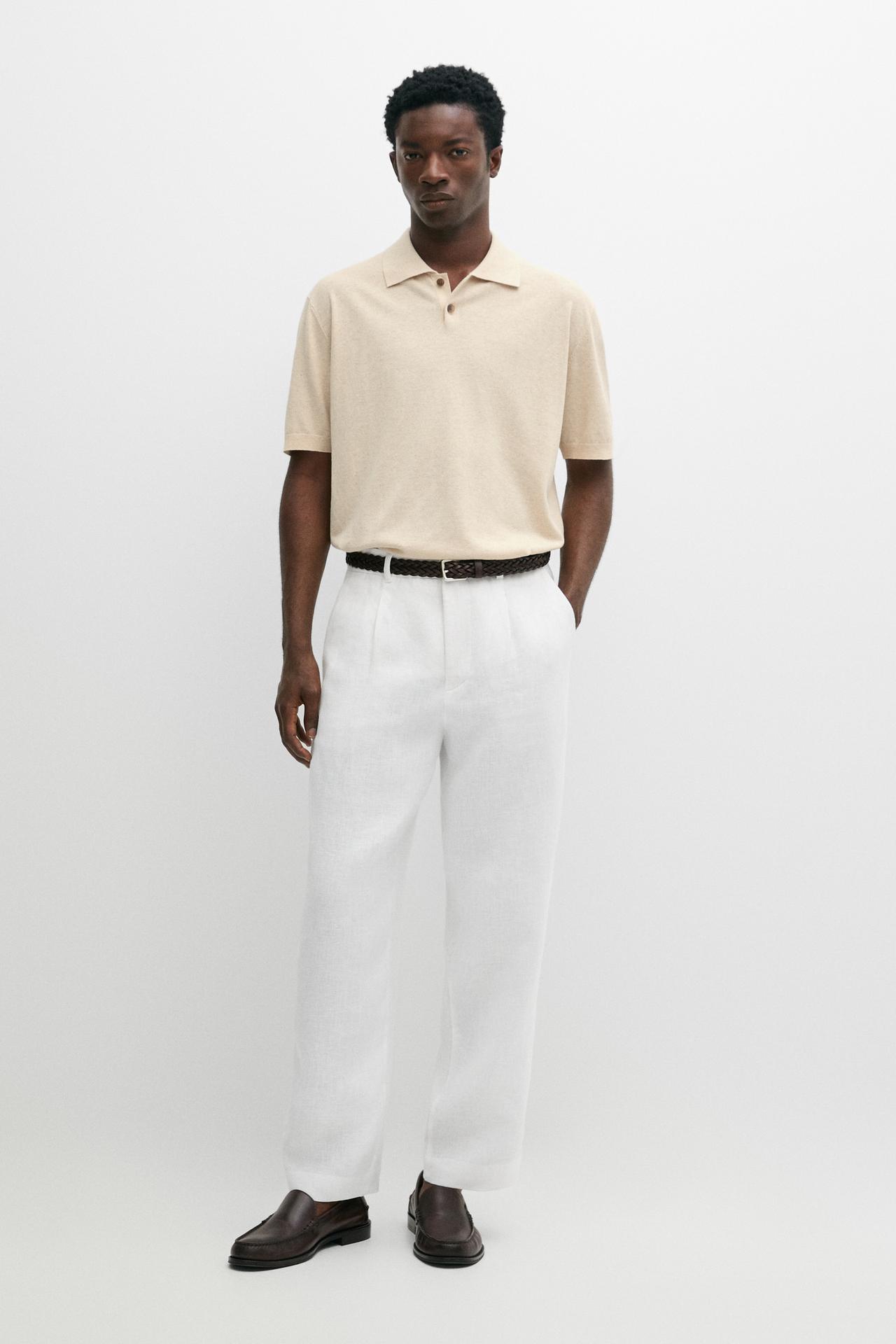 Cotton linen blend polo shirt — Beige