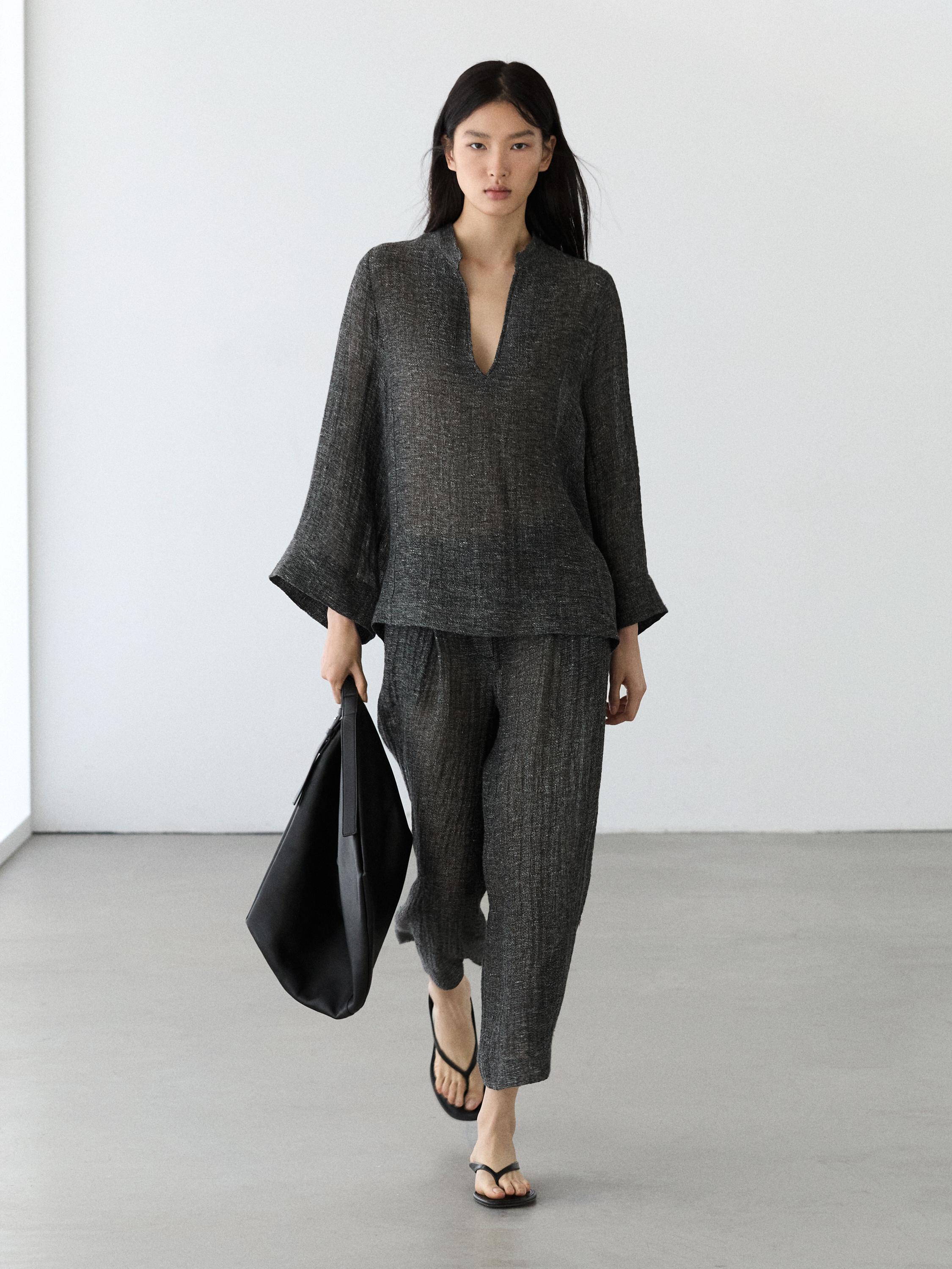 Melange linen blouse — GREY