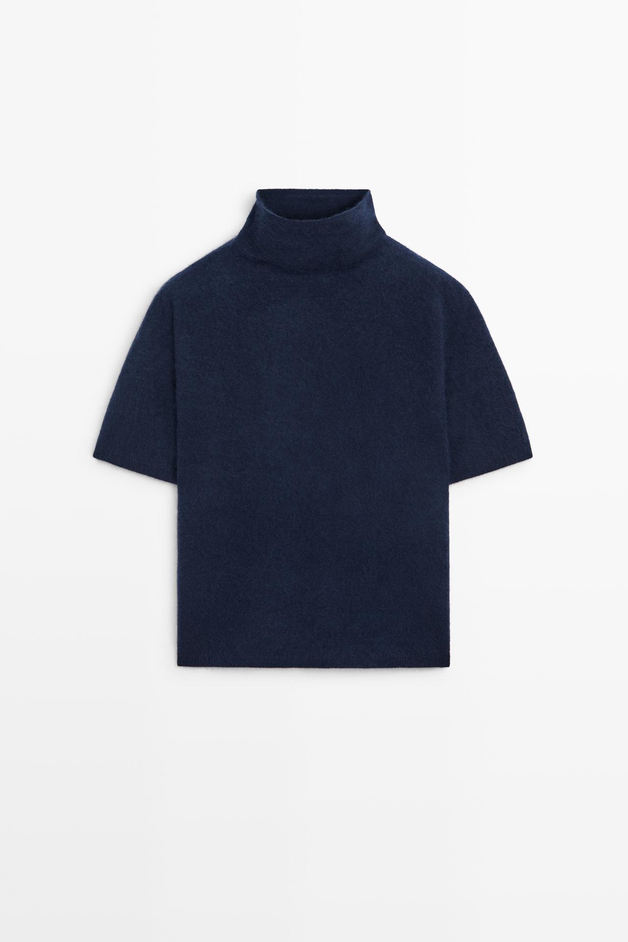 100% wool oversize short-sleeve knit sweater — INK BLUE