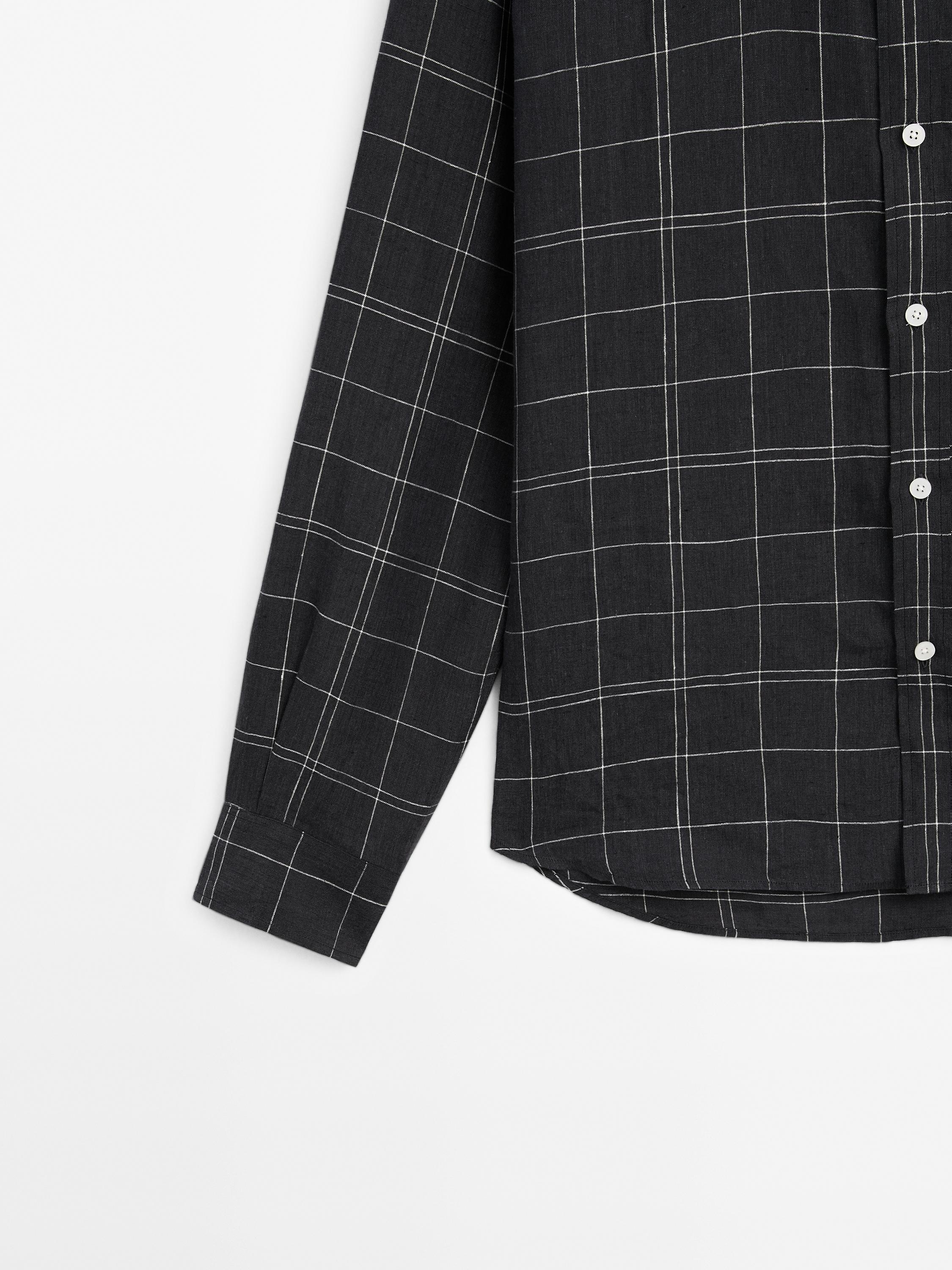 100% linen regular fit check shirt