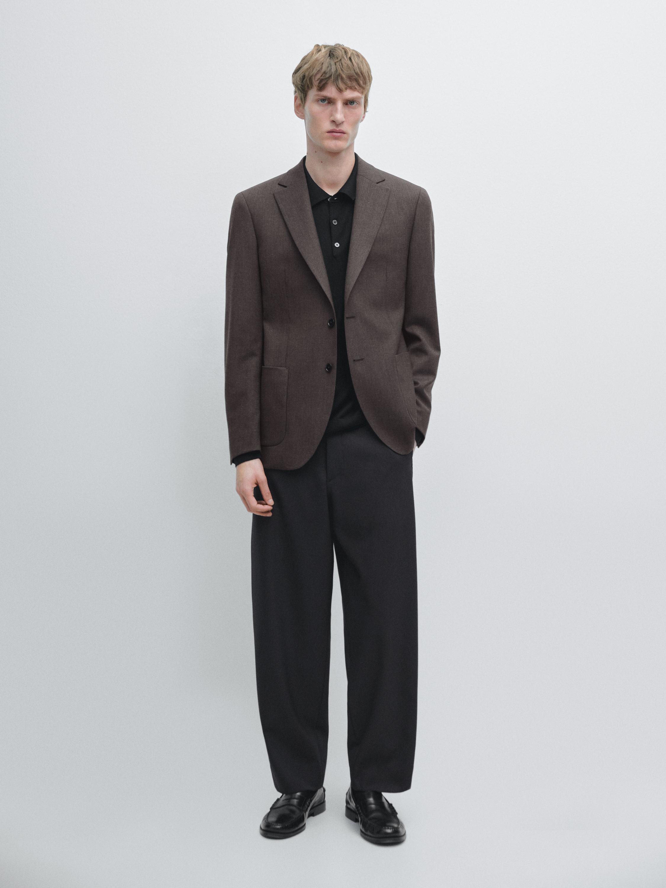 100% wool tailored blazer — BROWN