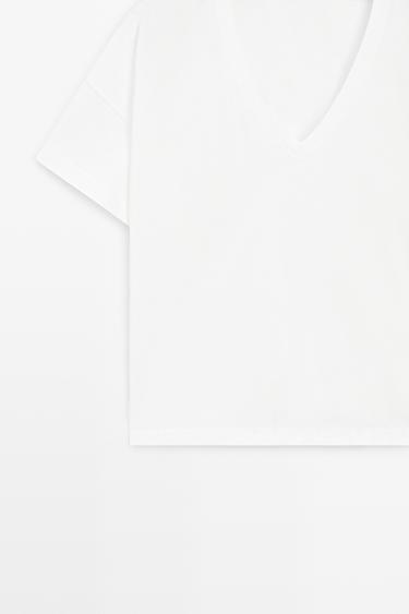 Flowing cropped fit V-neck T-shirt — WHITE 7