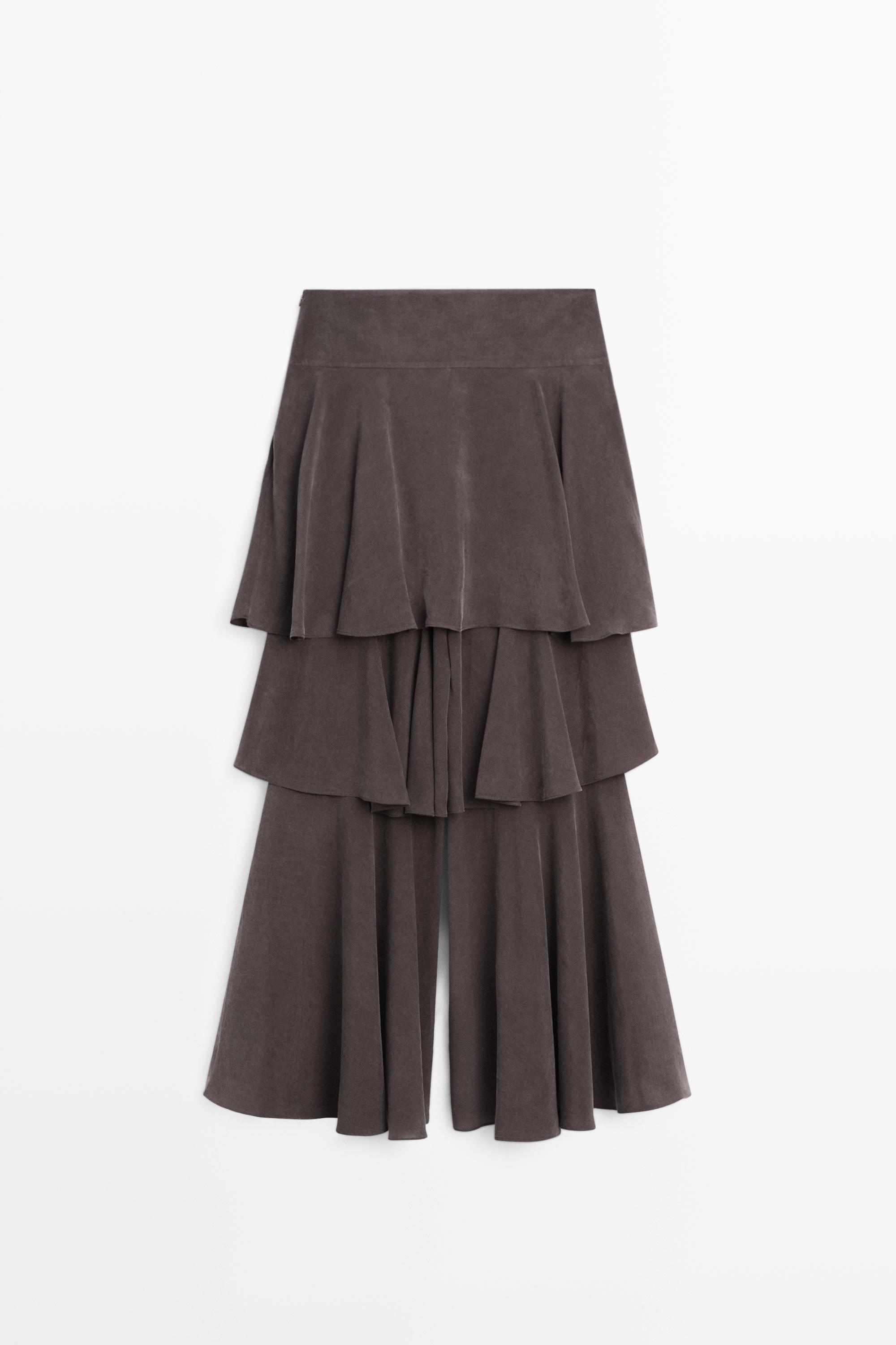 Flowing skort with ruffles — BROWN MARL