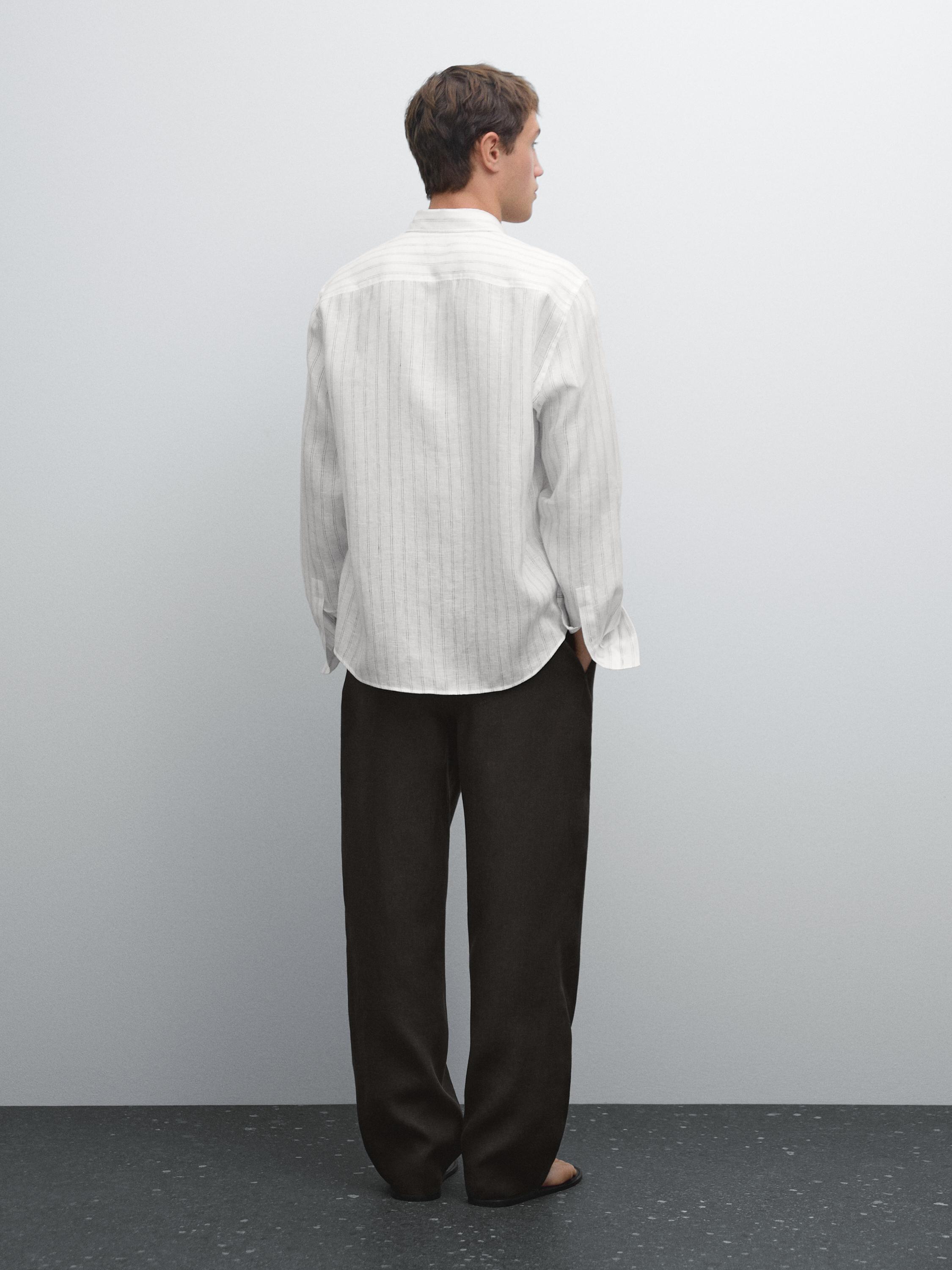Regular fit striped linen shirt