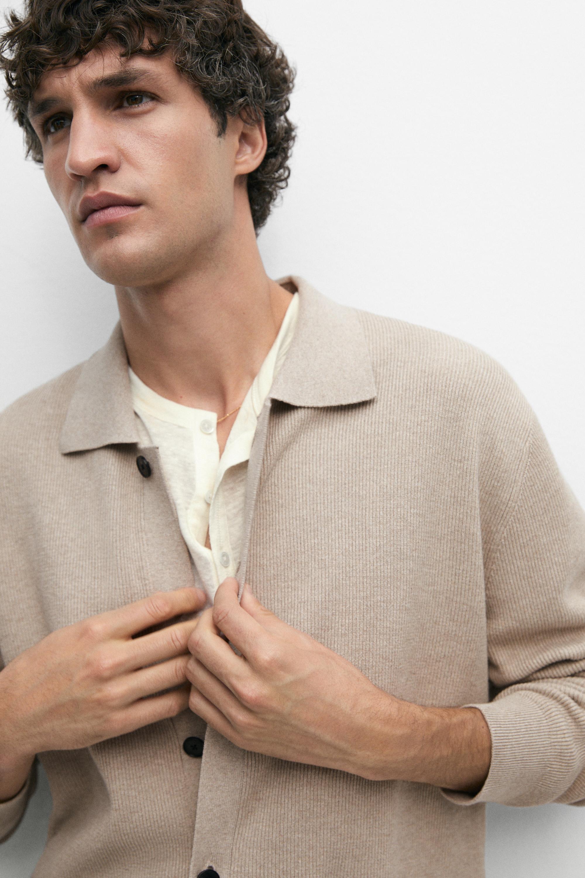 100% cotton knit pocket cardigan — BEIGE