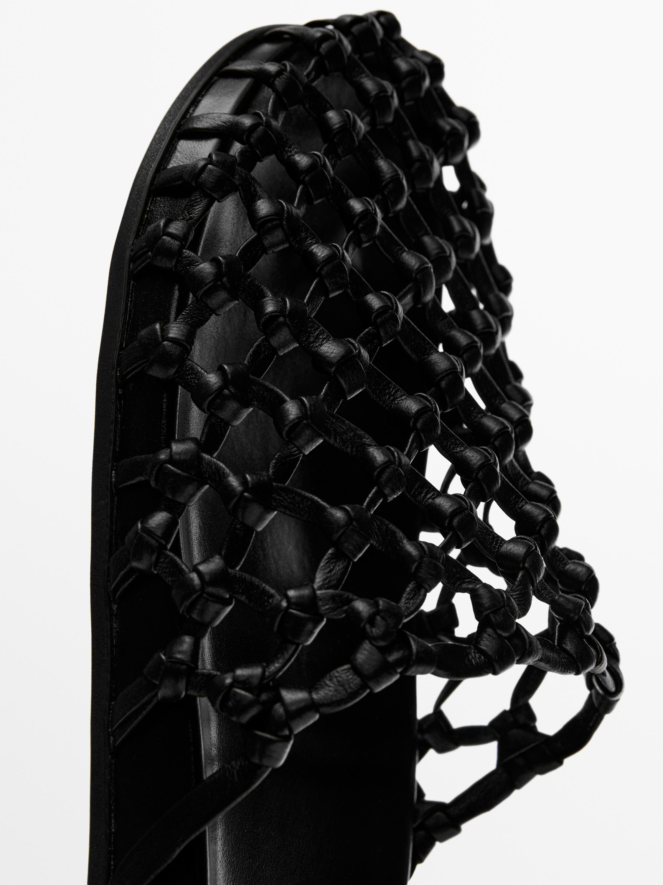 Woven leather clogs — BLACK