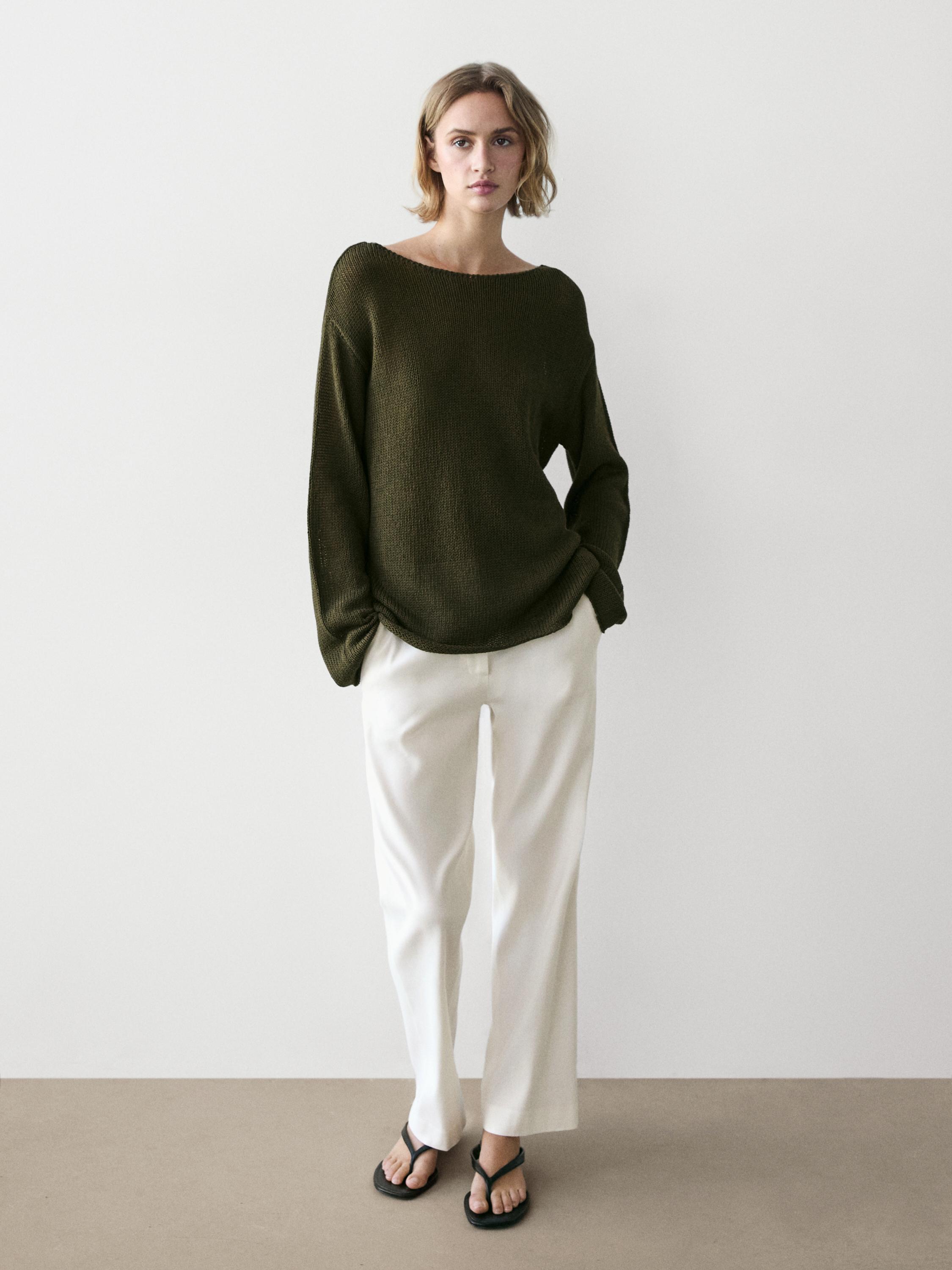 Cotton blend cutwork sweater — DARK GREEN