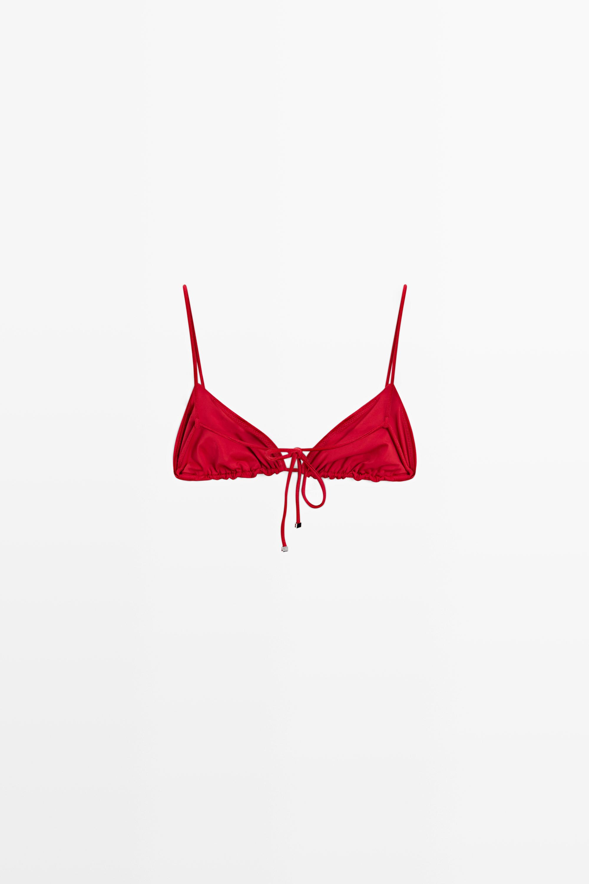 Shimmering triangle bikini top — RED
