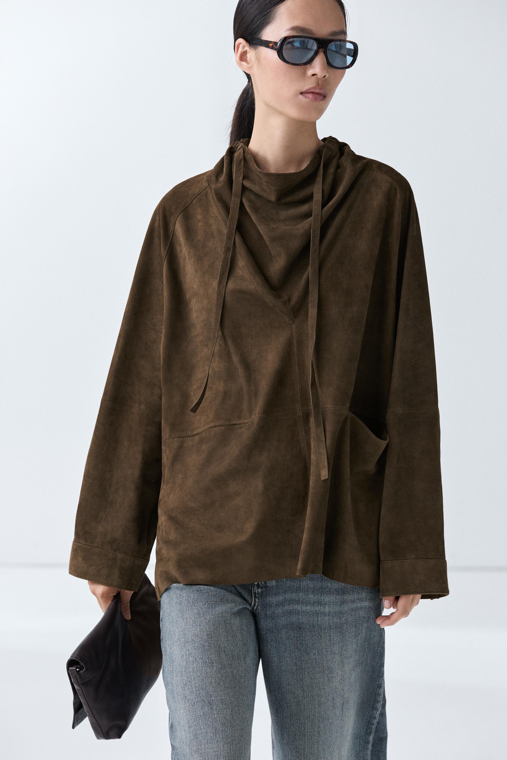 High-neck suede shirt — KHAKI